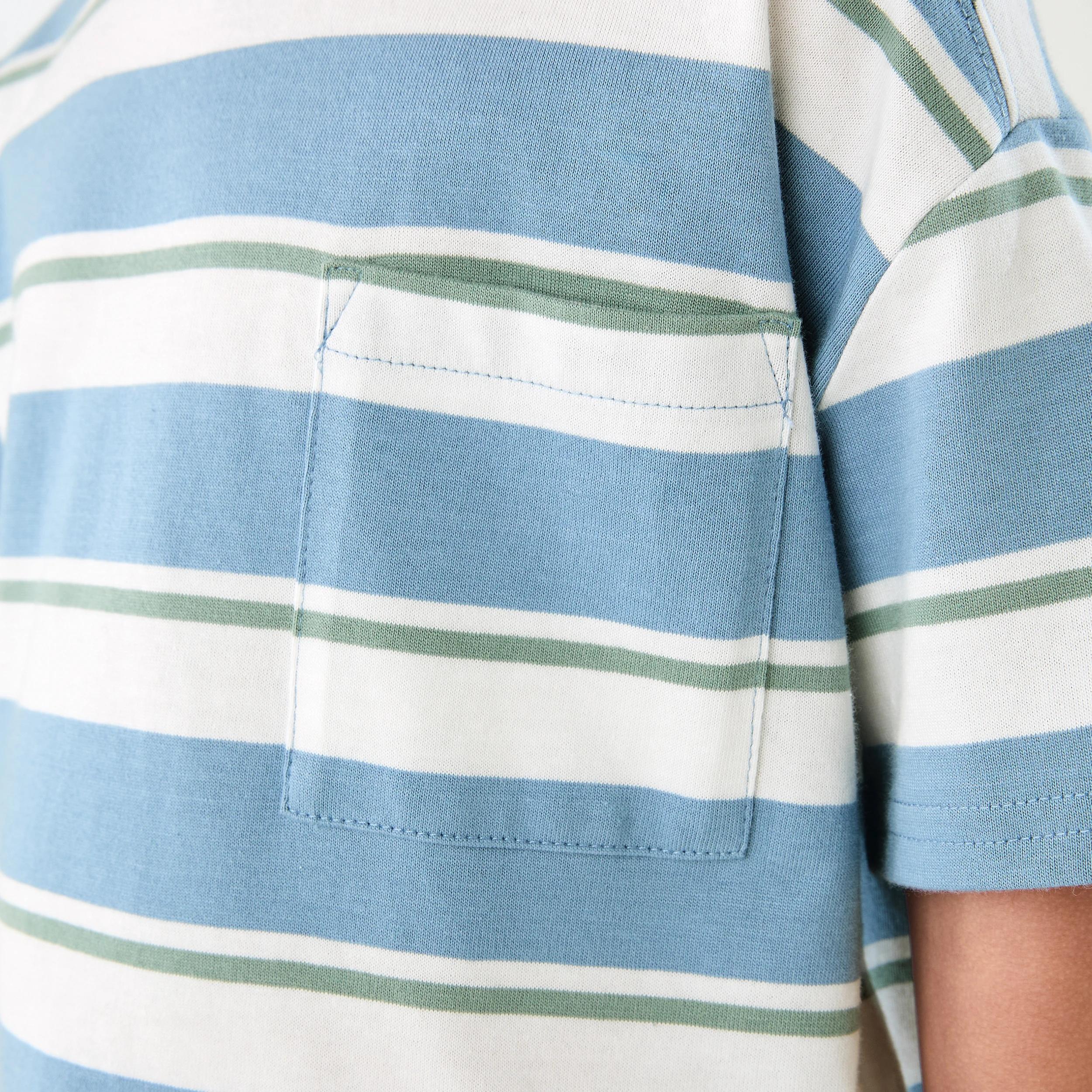 5 Short Sleeve Oversized Stripe T-shirt 3 COLOUR STRIPE FADED DENIM, 5 of 7