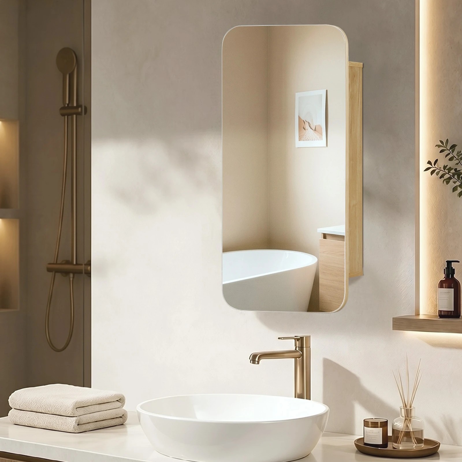 4 Welba Bathroom Mirror Cabinet Organiser 3-Tier Adjustable Shelves Makeup - Natural, 4 of 8