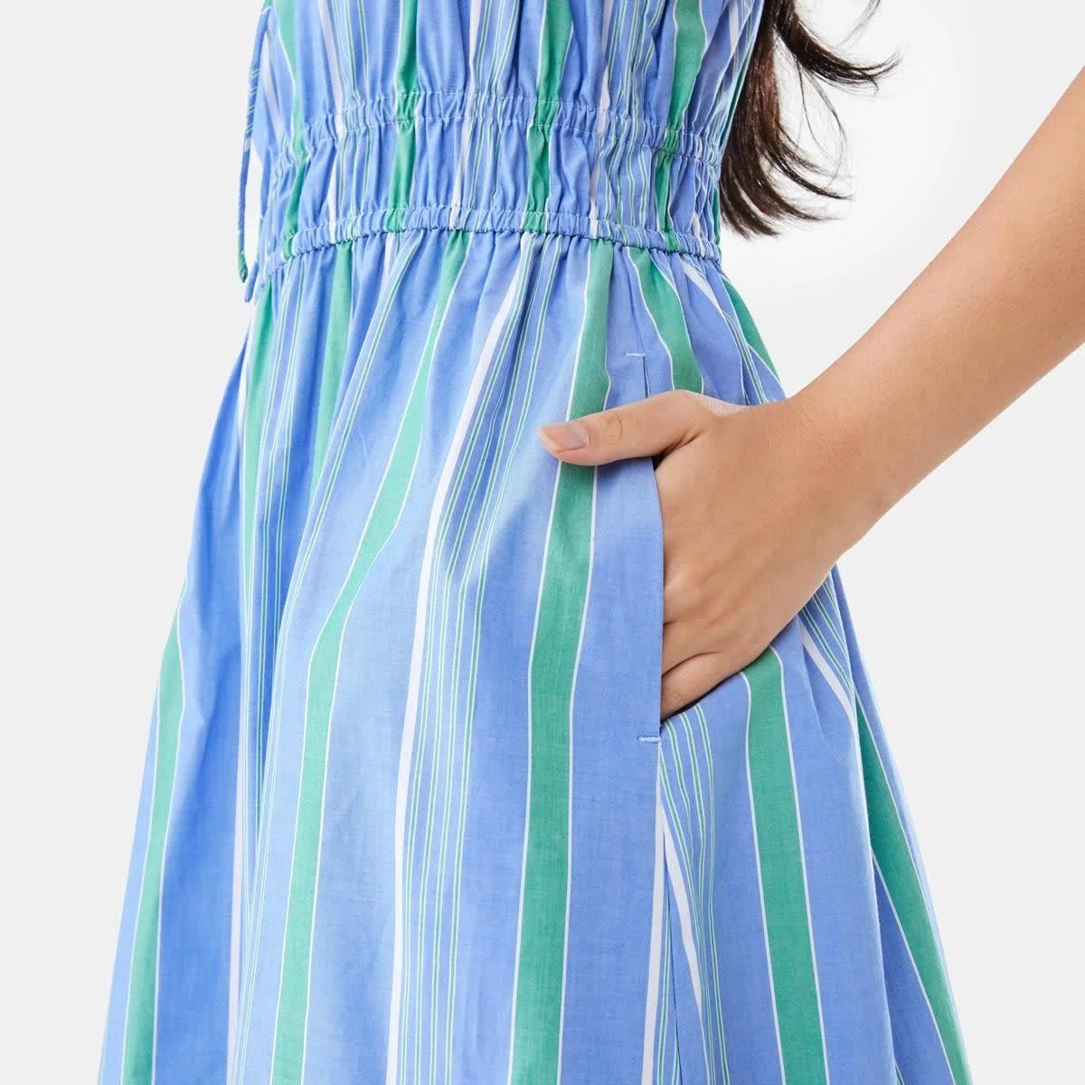 7 Sleeveless Poplin Tie Midi Dress POP STRIPE BLUE MARINE, 7 of 7