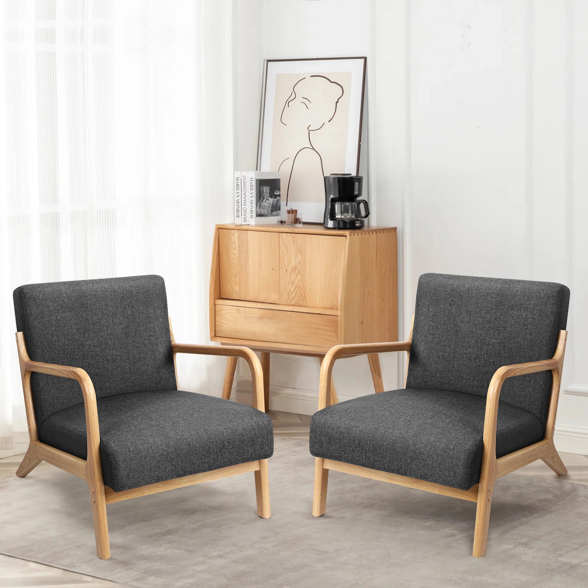 5 Alfordson Armchair Lounge Chair Bentwood Accent Chairs Single Sofa Couch - Dark Grey, 5 of 9
