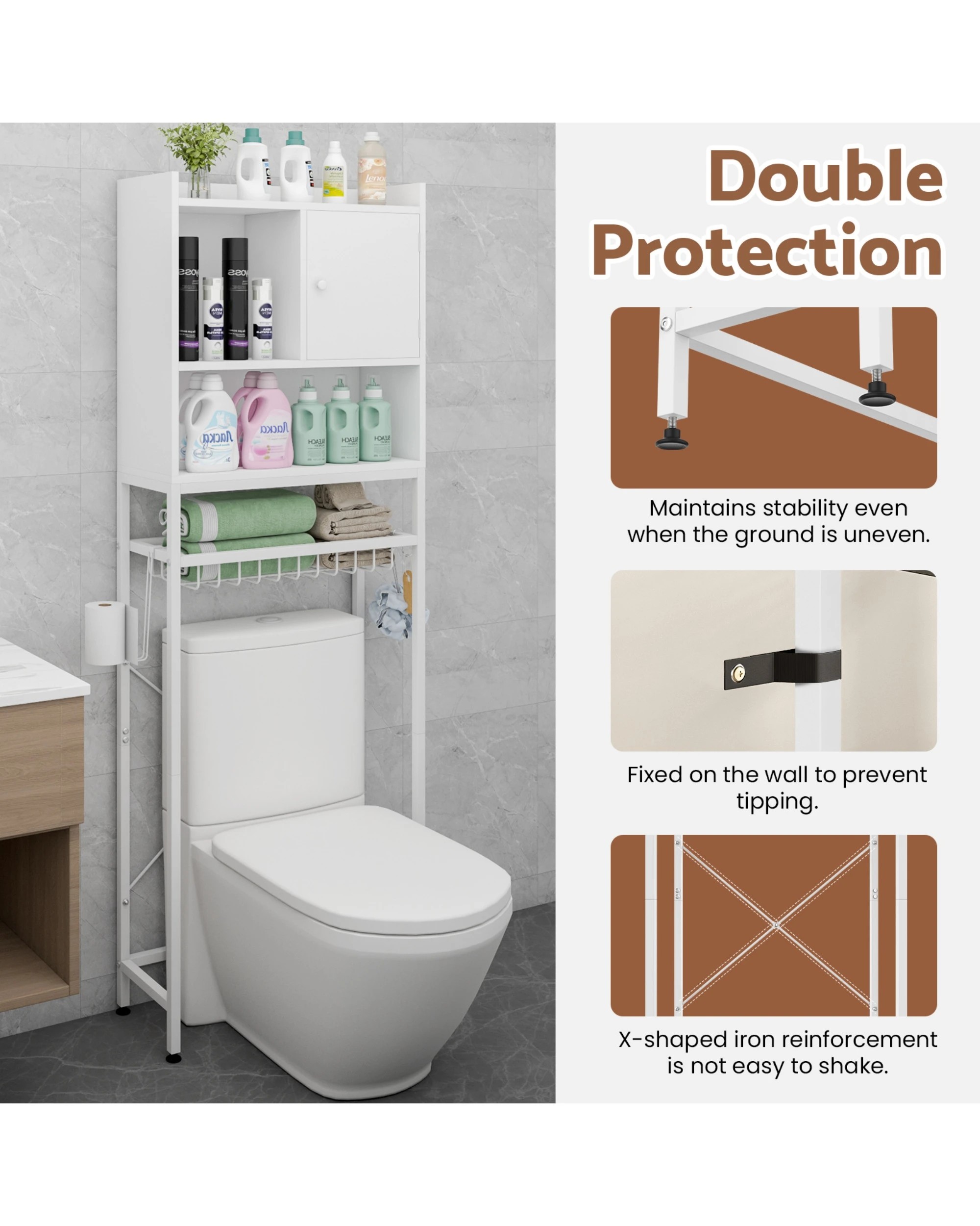 4 Advwin Over Toilet Storage Cabinet Bathroom Organizer Shelf, 4 of 10