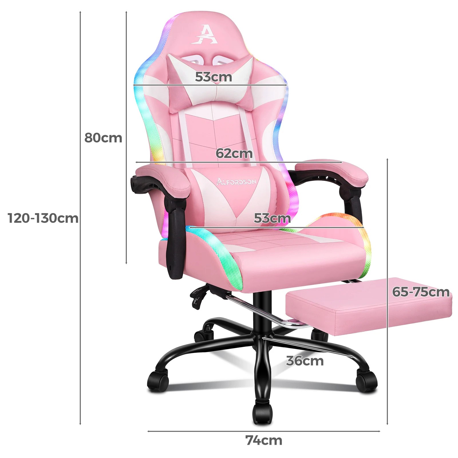 3 Alfordson Gaming Chair Office Massage 12 RGB LED Computer Seat PU Leather - Pink, 3 of 10