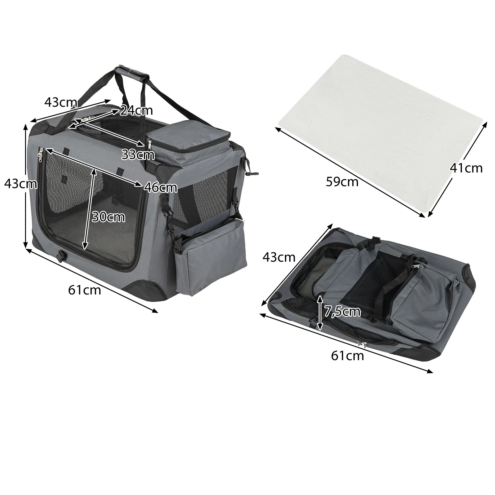 2 Costway 11kg Folding Pet Carrier 600D Portable Travel Kennel Bag w/Removable Mat 61cm - Grey, 2 of 5
