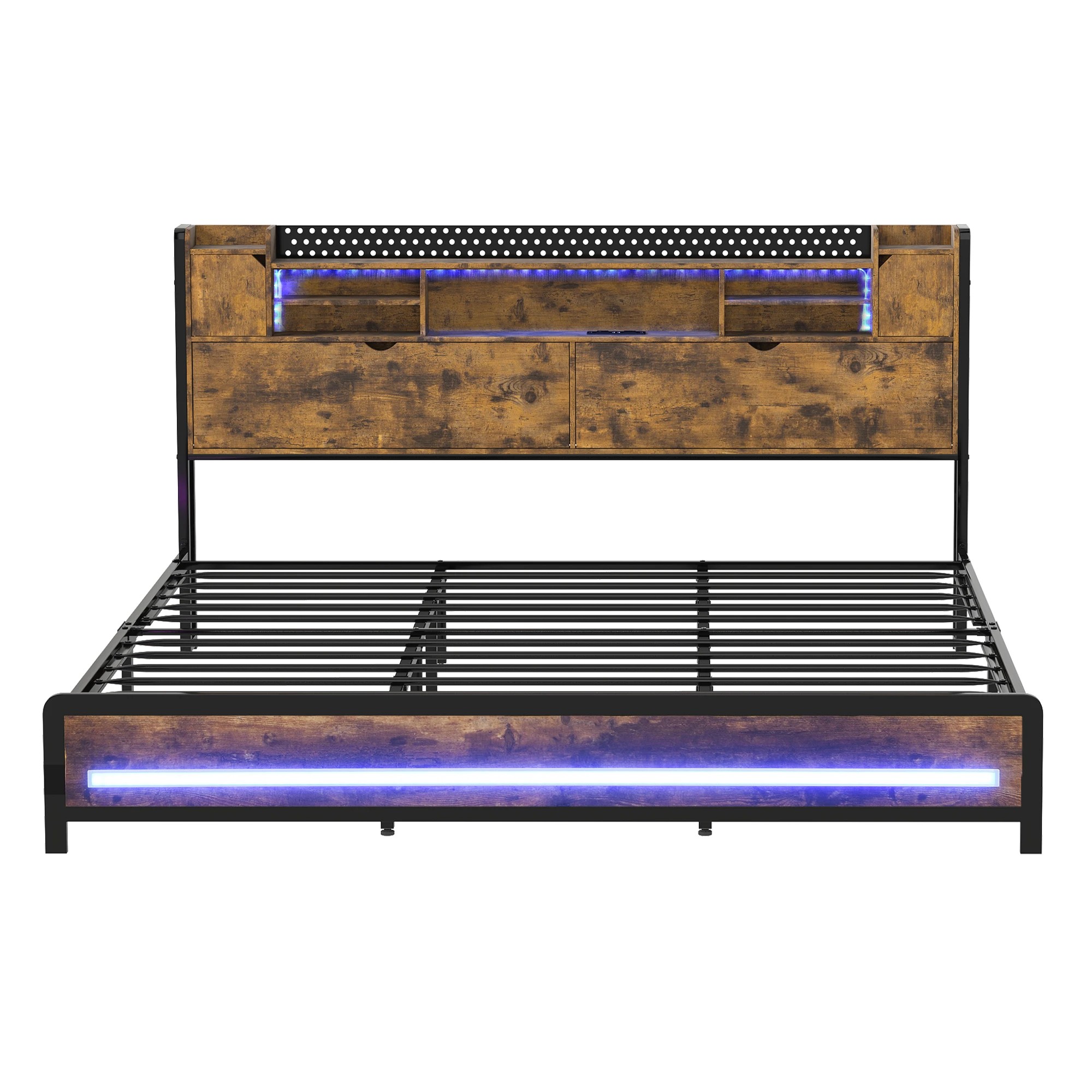 2 Levede King Bed Frame Industrial with LED Charging Station and Storage Bedhead, 2 of 9
