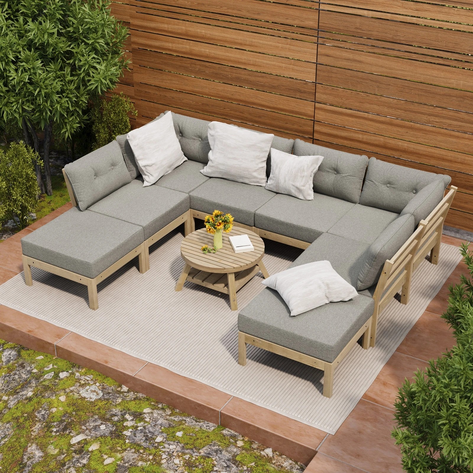 3 Livsip 9PCS Outdoor Sofa Set Lounge Setting Patio Furniture - Beige, 3 of 8