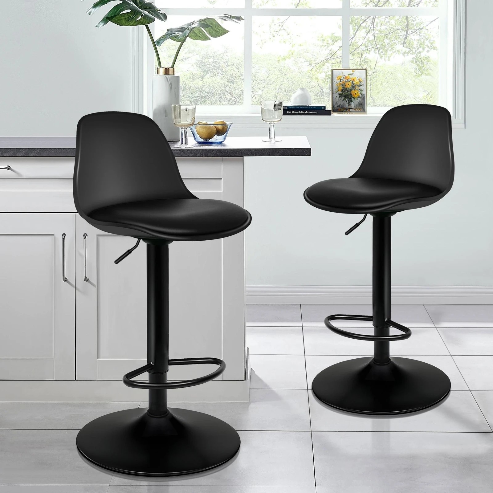 3 Alfordson 4x Bar Stools Kitchen Swivel Chair Leather Gas Lift Philip - Black, 3 of 8
