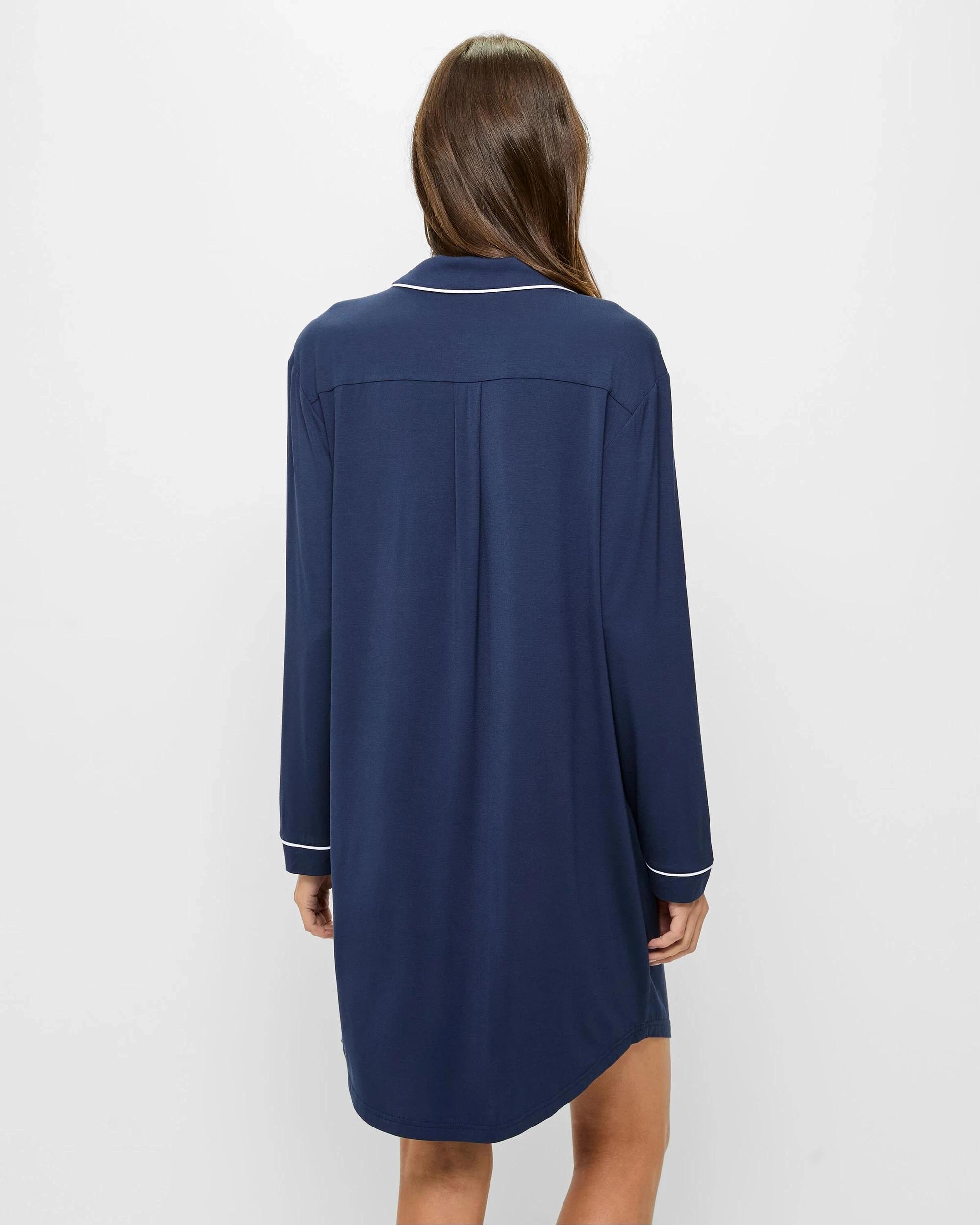 4 Target Woman Soft Comfort Bamboo Long Sleeve Nightie NAVY BLUE, 4 of 5