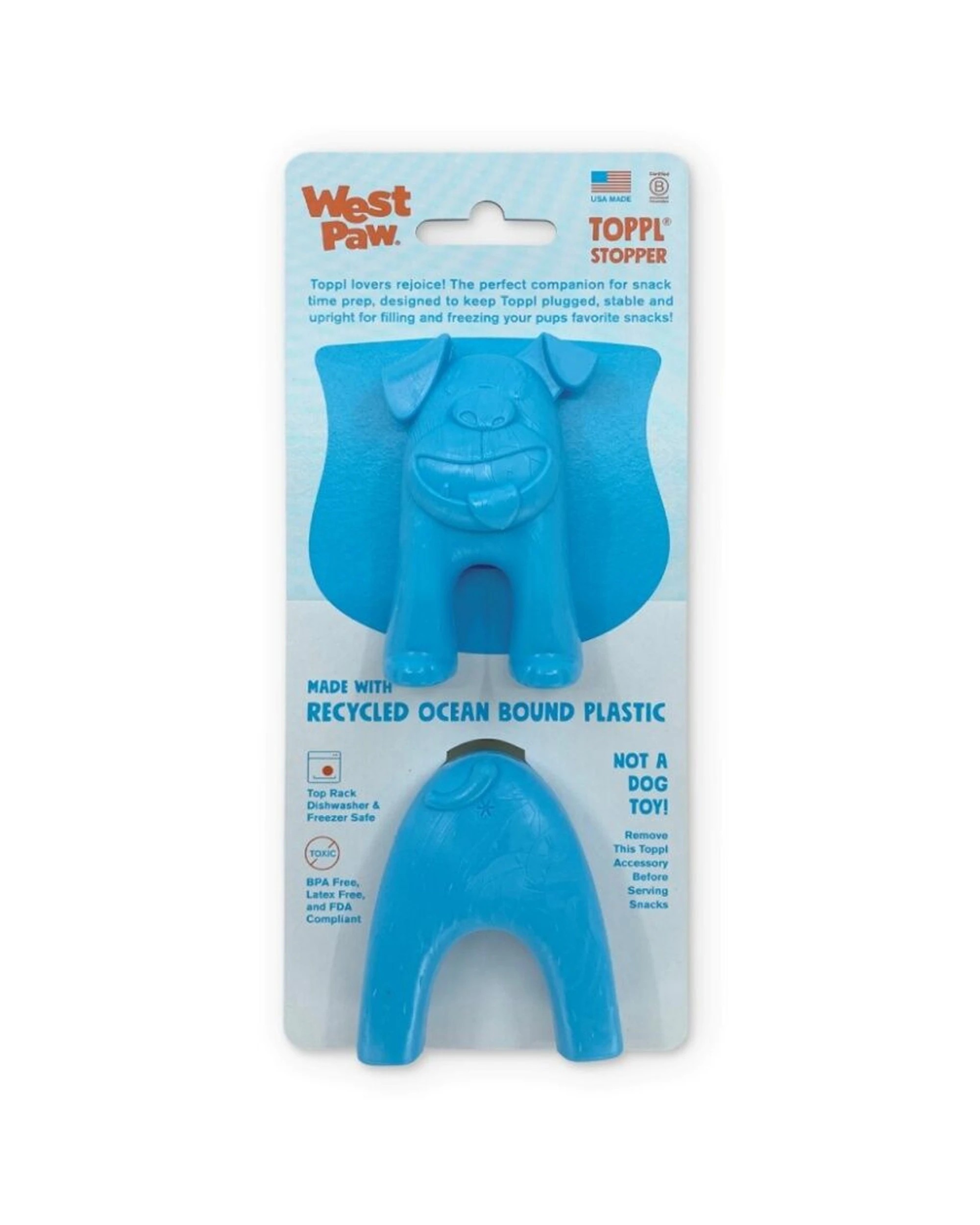 1 West Paw Toppl Stopper 2 Piece Dog Treat Accessory For Frozen Prep Universal Fit - Blue, 1 of 3