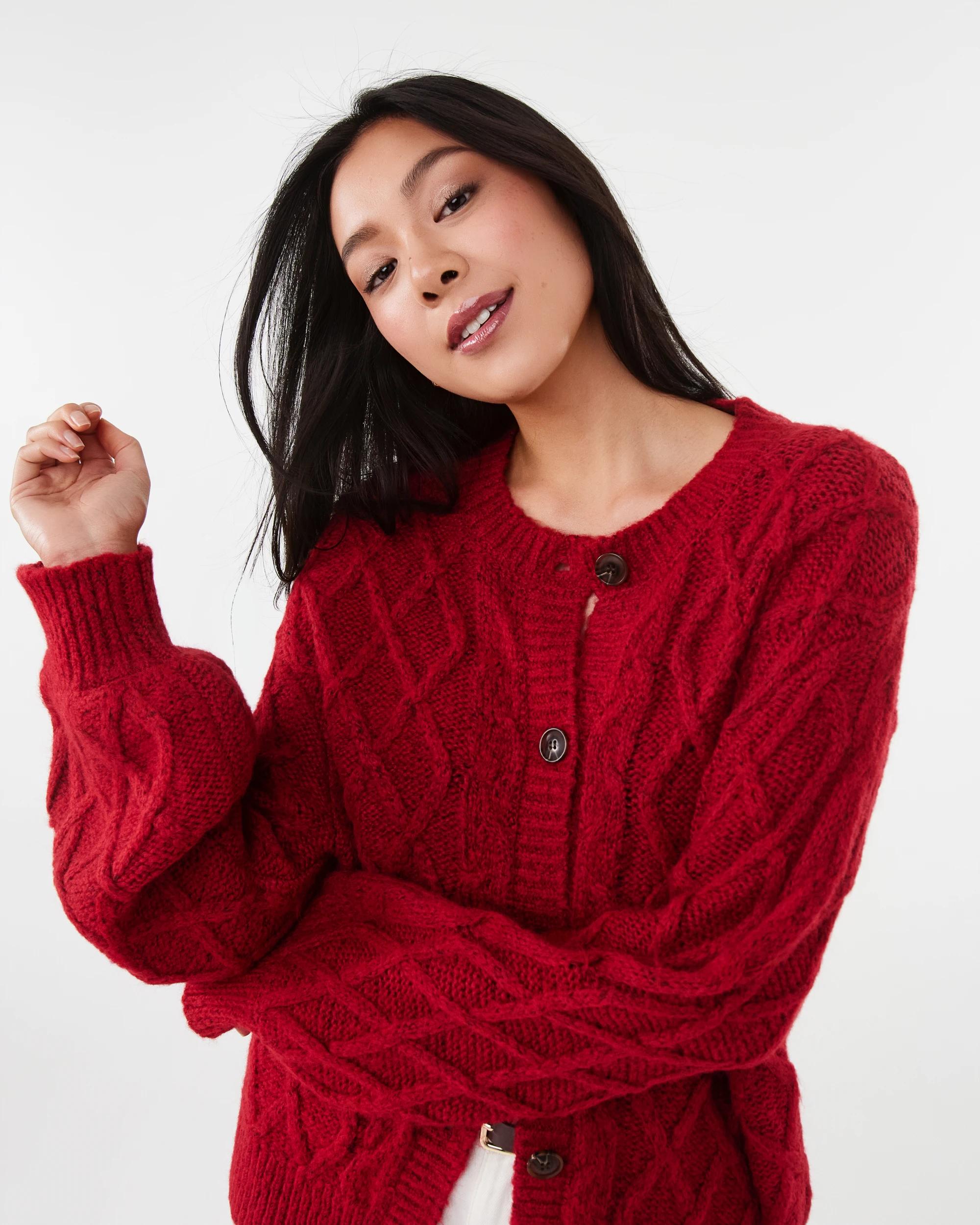 8 Cable Cardigan Spice Red, 8 of 11