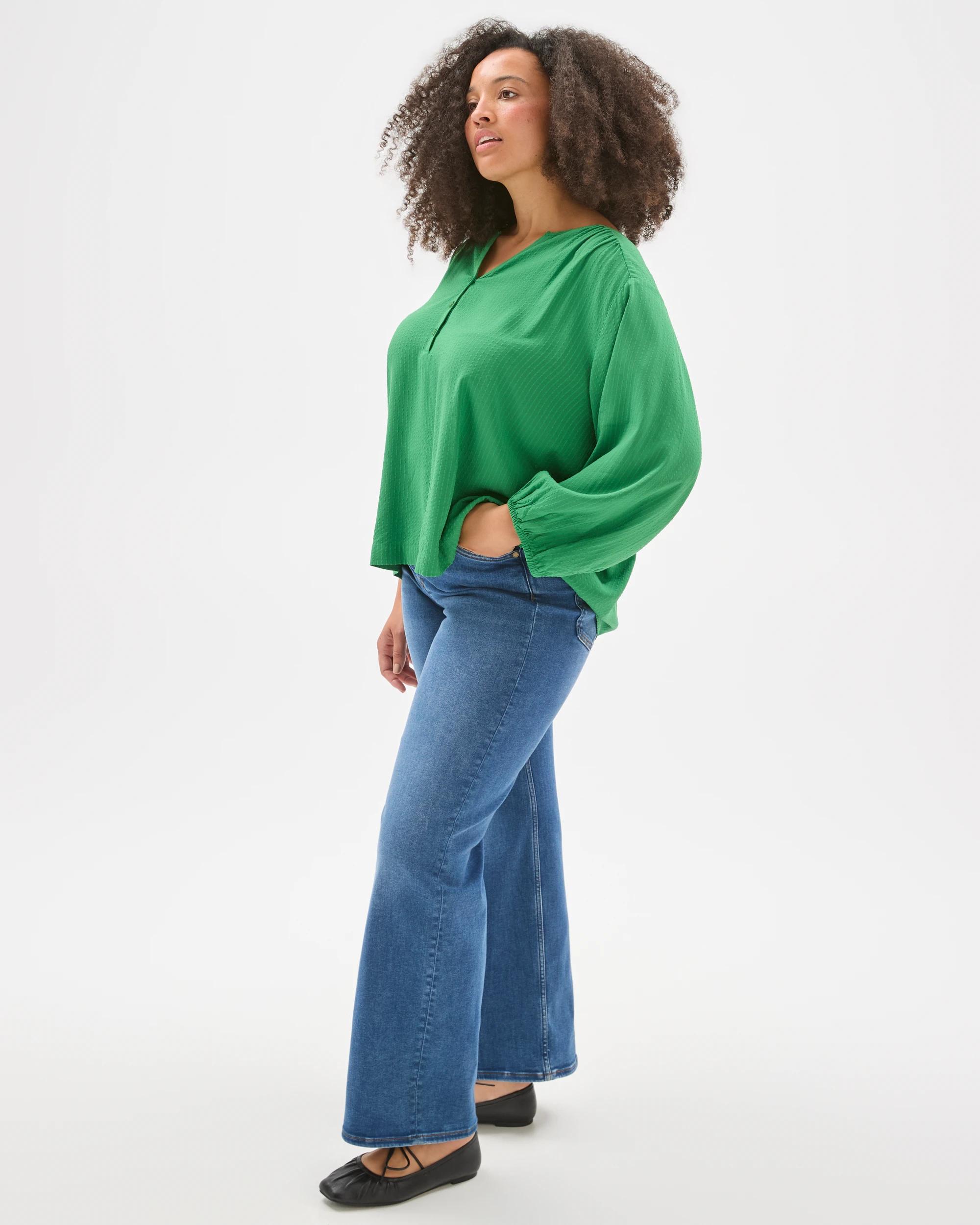 2 Target Curve Plus Size 3/4 Sleeve Half Placket Blouse PINE GREEN, 2 of 6