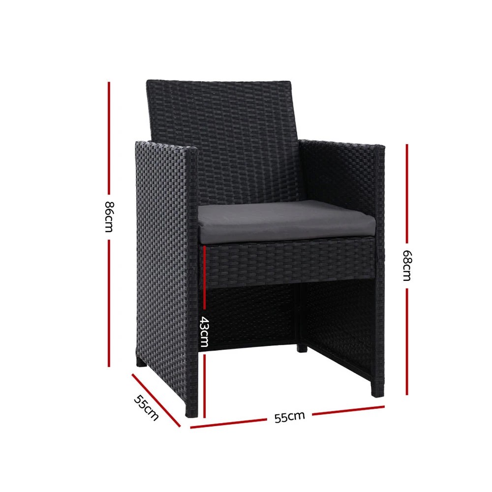 2 Gardeon 2PC Outdoor Dining Chairs Patio Furniture Wicker Garden Cushion - Black, 2 of 5