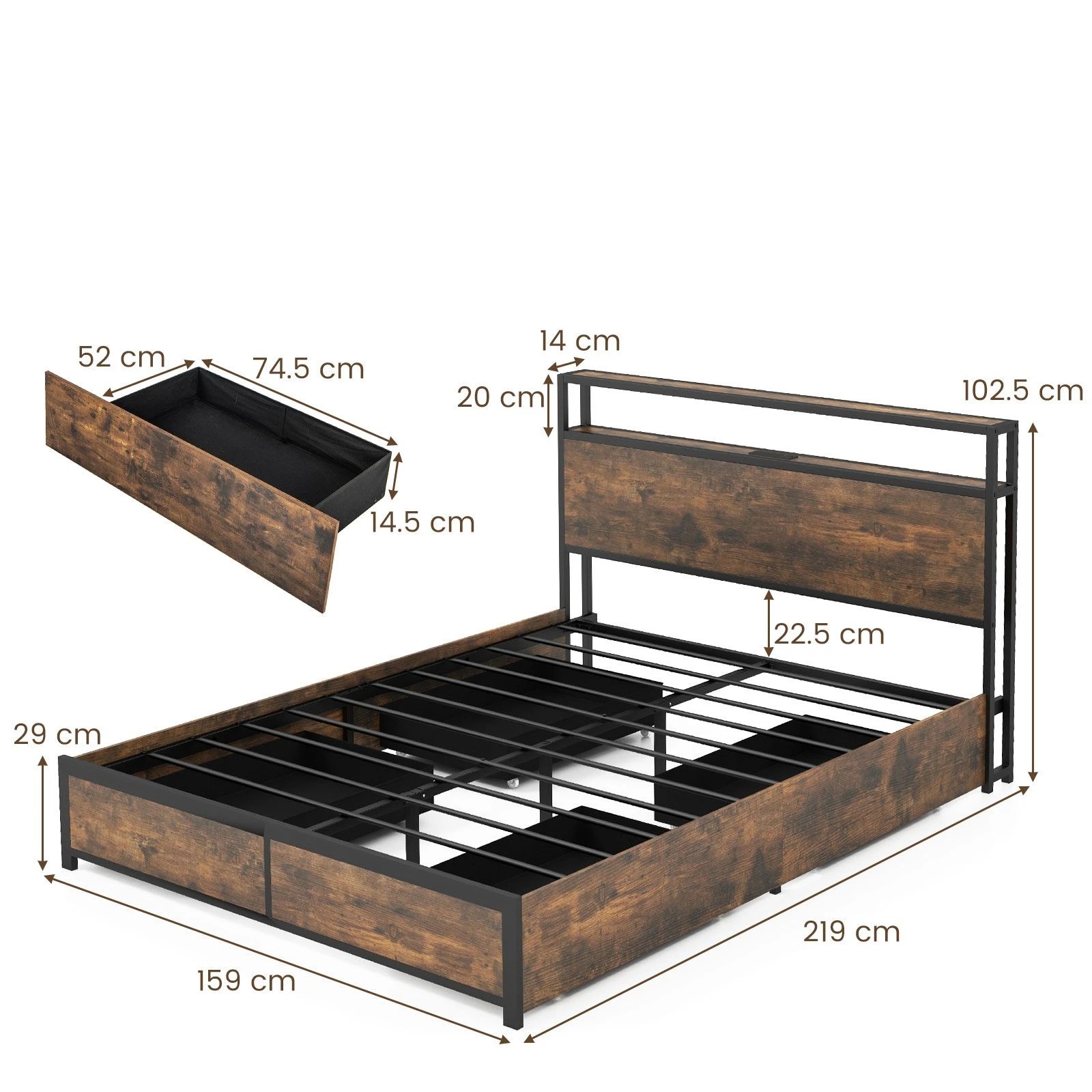4 Costway Queen LED Metal Bed Frame Platform Bed w/Charging Station 4 Drawer Remote/App, 4 of 4