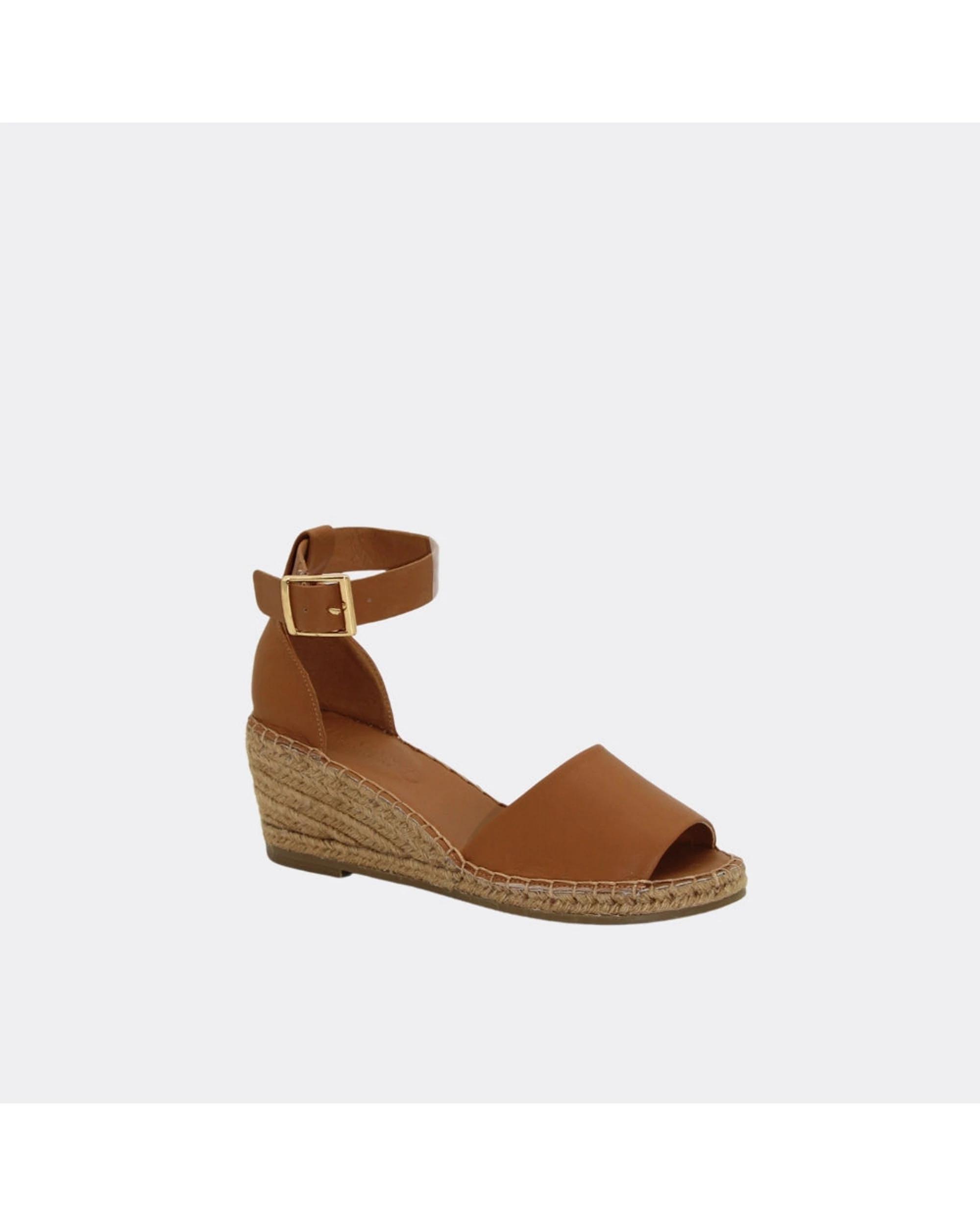 2 Human Shoes Helene Women's Leather Espadrille Wedge Sandal Black TAN, 2 of 4