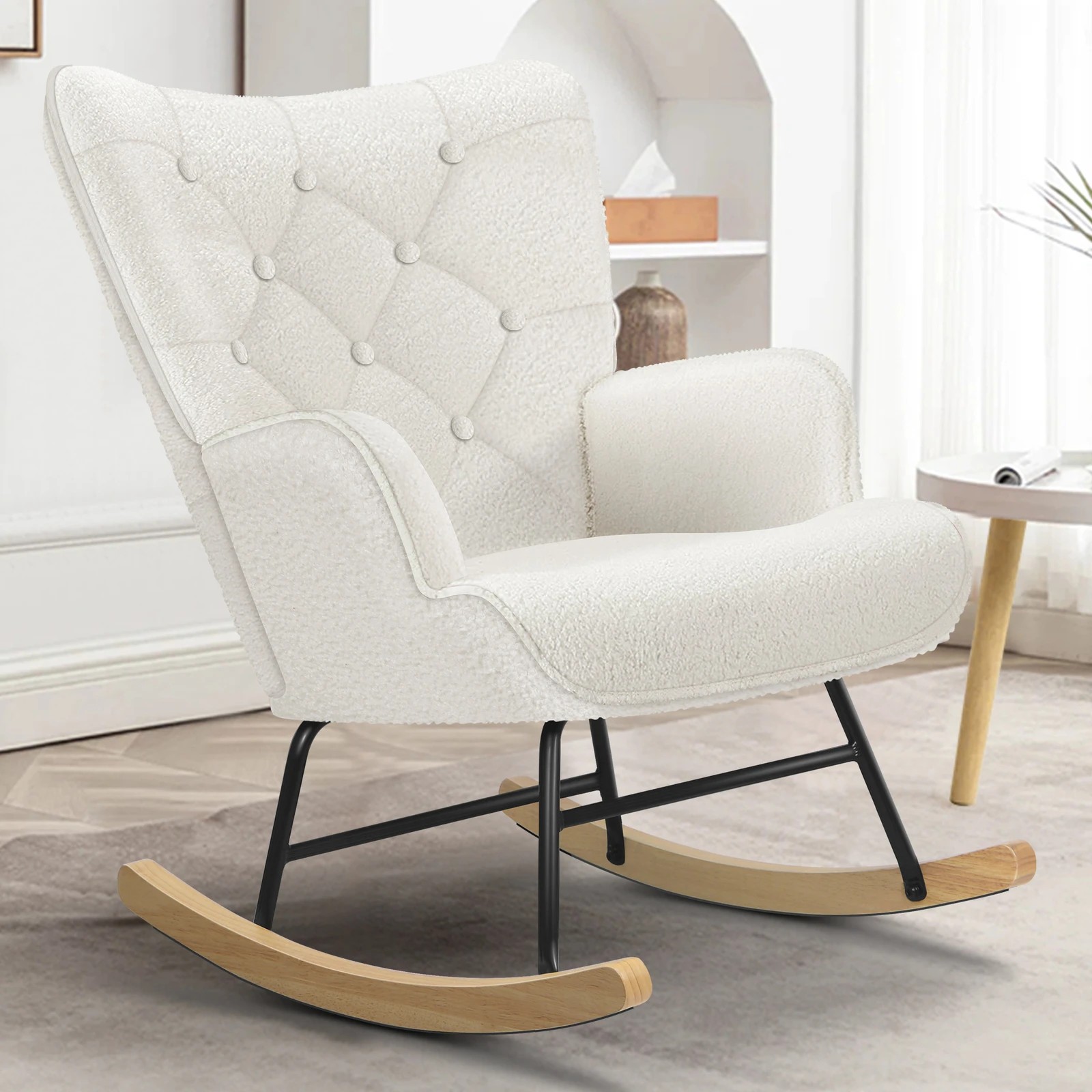 2 Alfordson Rocking Chair Armchair Accent Feeding Chair Lounge Tufted Sofa Boucle - White, 2 of 10