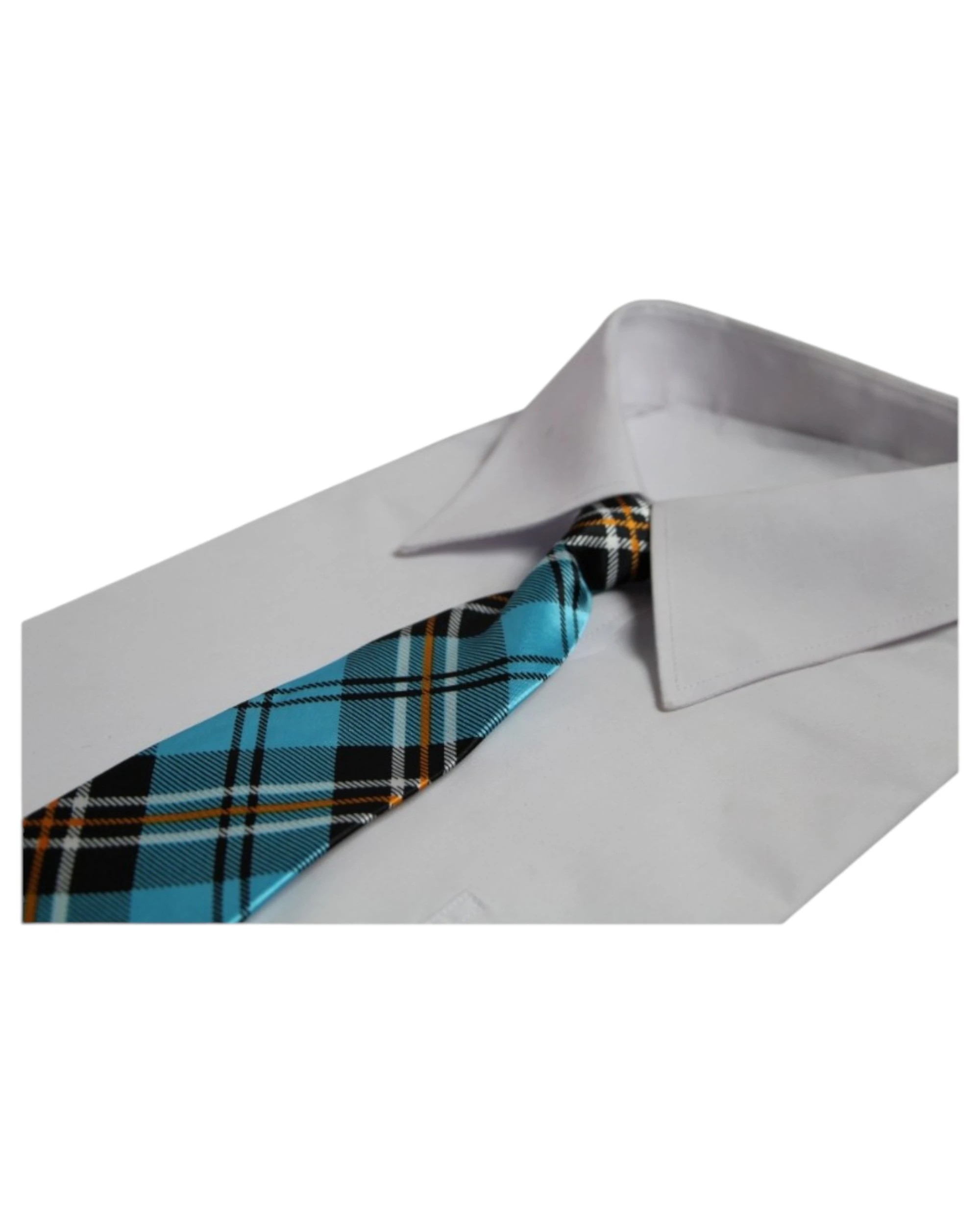 1 Zasel Kids Boys Turquoise, Black & Orange Patterned Elastic Neck Tie - Criss Cross - Multi, 1 of 5