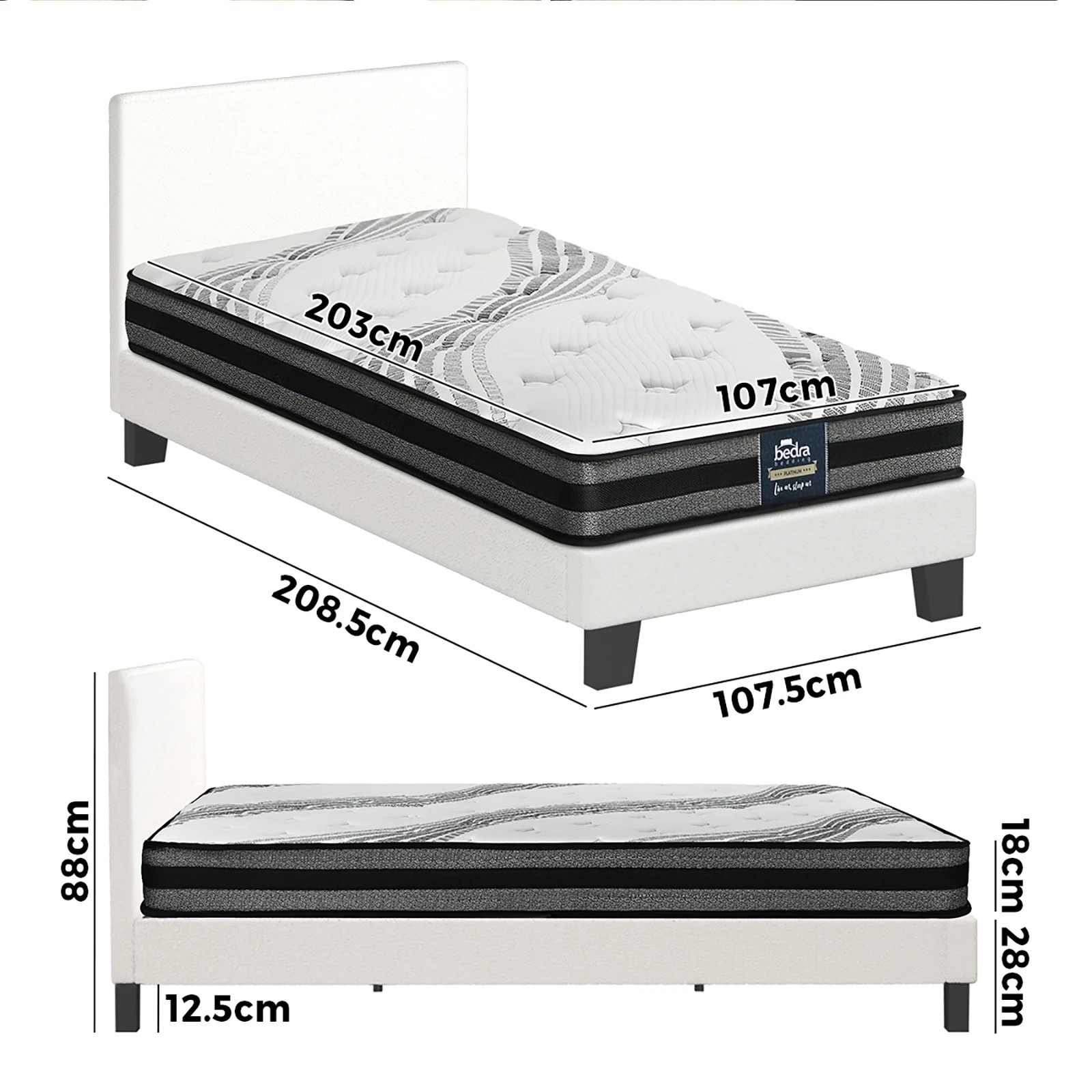 10 Oikiture King Single Bed Frame With Mattress Set
 - White, 10 of 10