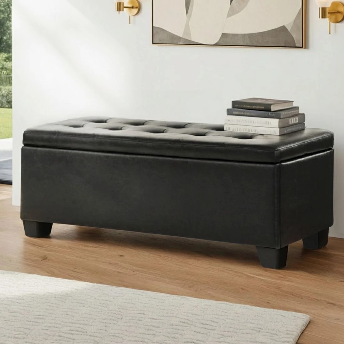 7 Artiss Storage Ottoman Blanket Box 97cm Leather - Black, 7 of 7