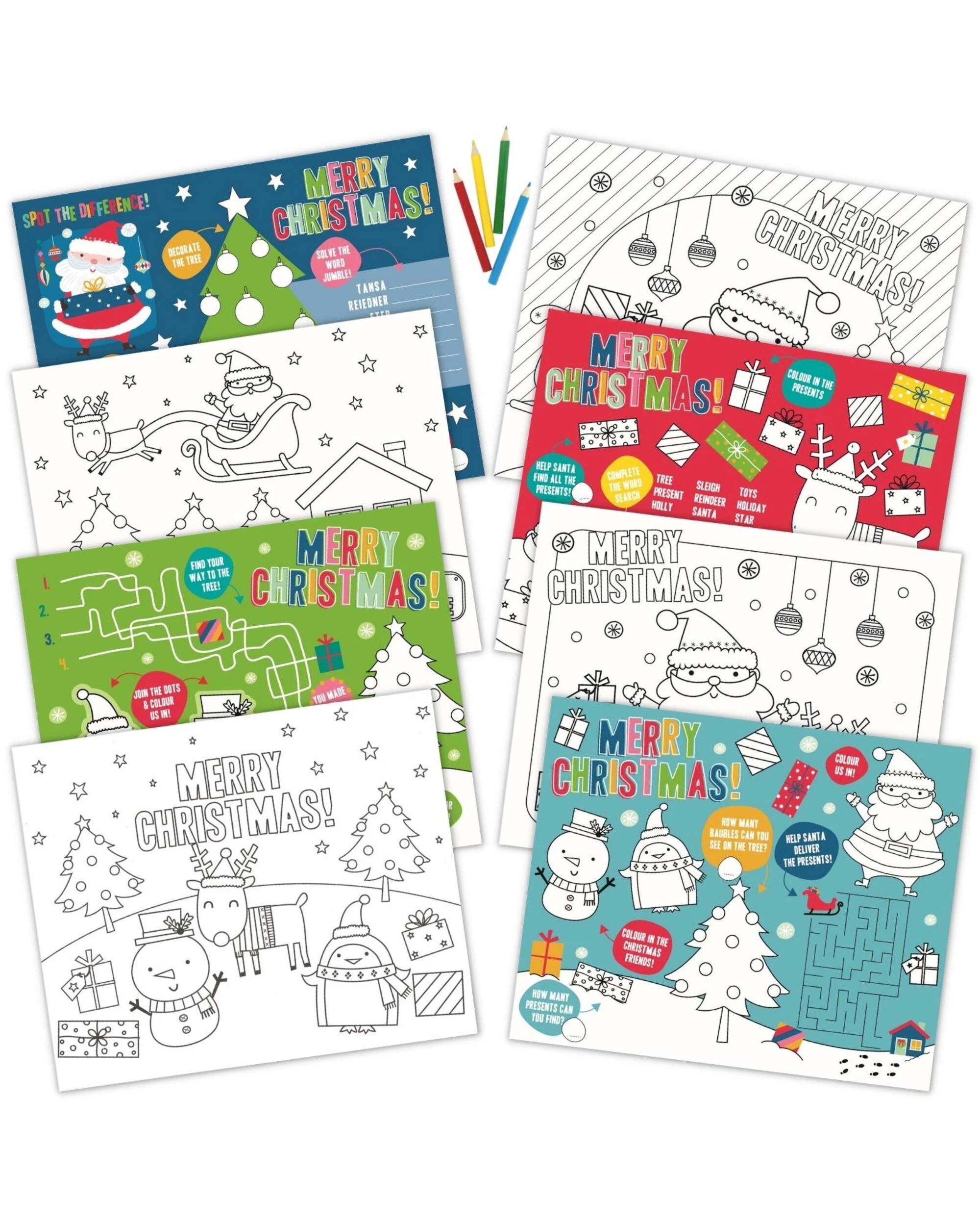 1 Artwrap Christmas Activity Placemats with Colour Pencils Pack of 8 - Multi, 1 of 2