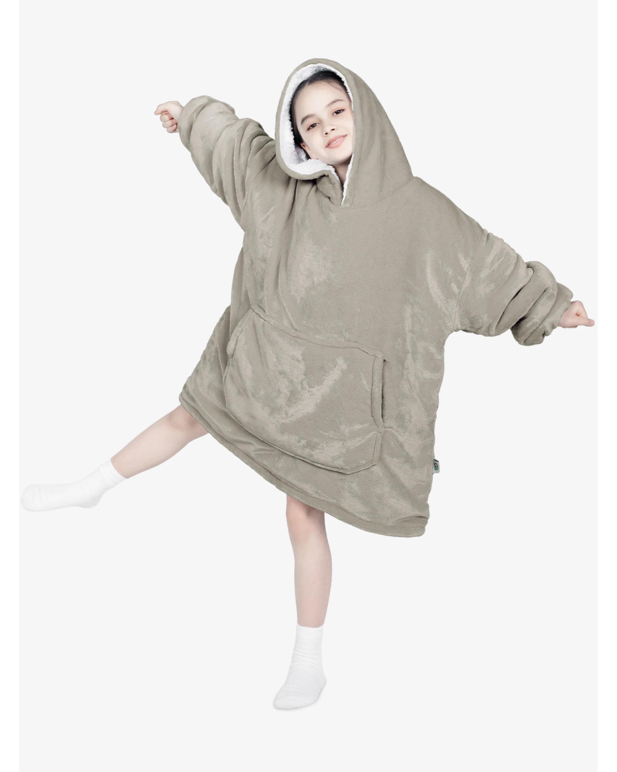 1 Advwin Wearable Blanket Oversized Comfort Hoodie Kids Wine KHAKI, 1 of 5