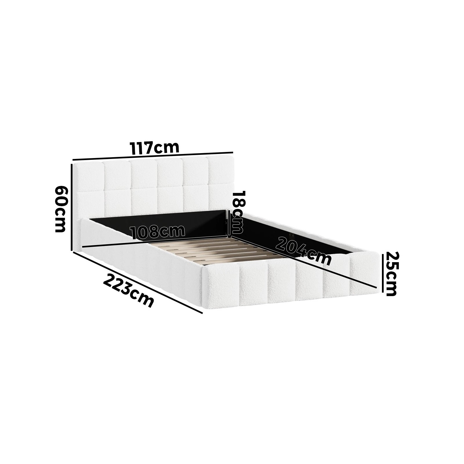 2 Oikiture Bed Frame King Single Size Tufted Headboard Boucle - White, 2 of 7