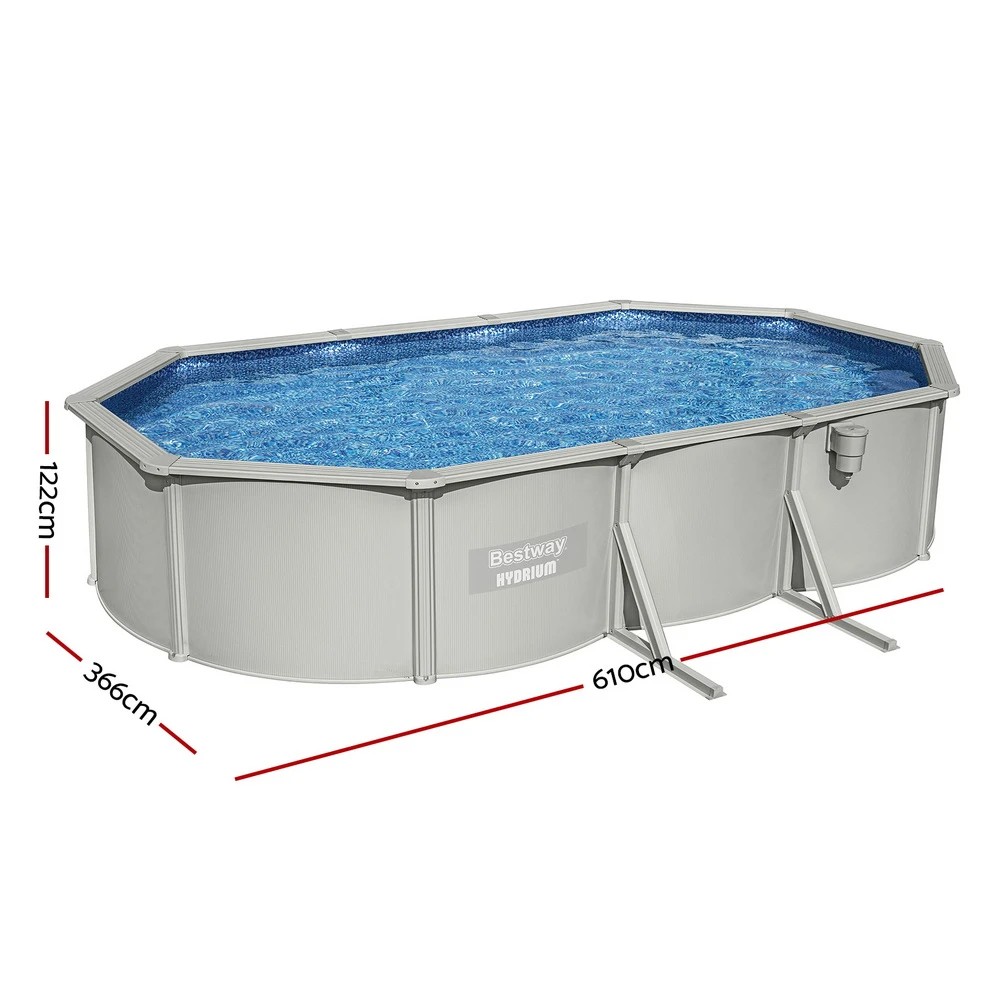 2 Bestway Swimming Pool 610 x 366cm Steel Frame Round Pool Set w/ Filter Ladder - Grey, 2 of 6