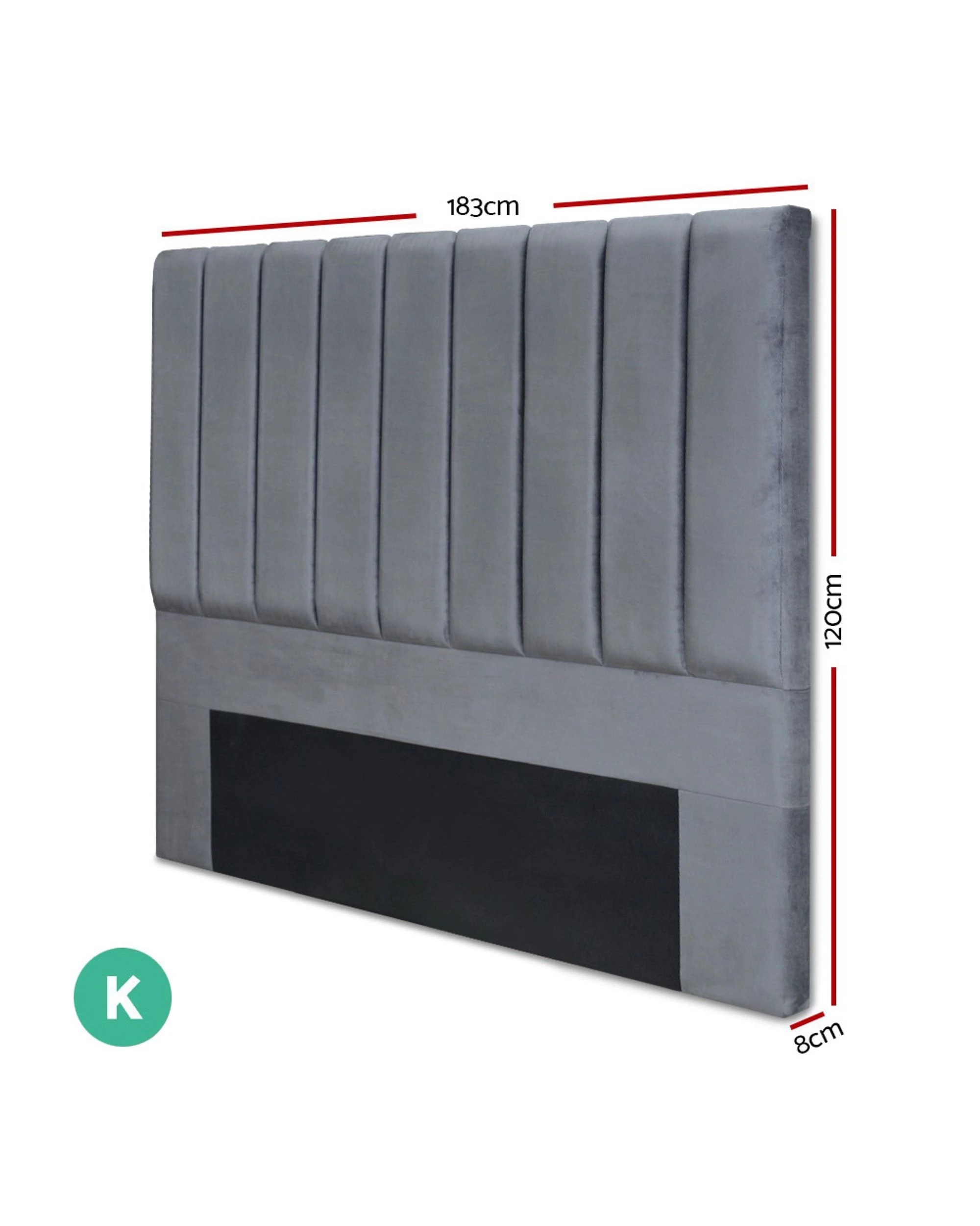 3 Artiss Bed Head Headboard King Velvet - Grey, 3 of 10