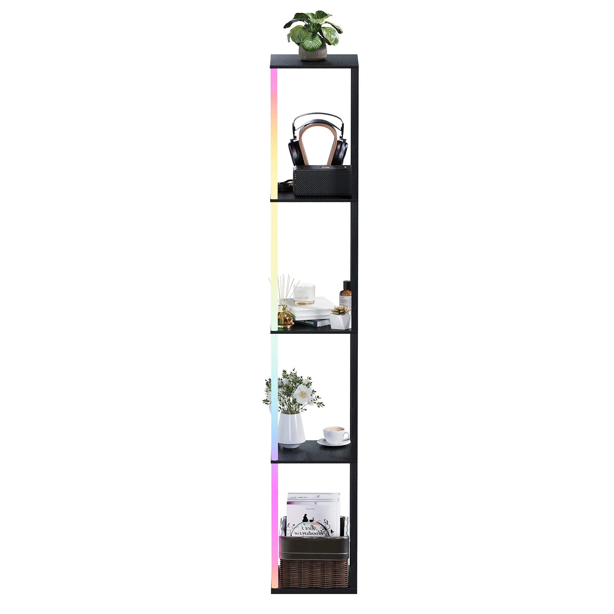 5 Advwin 5 Tier LED Floor Lamp Corner Shelf Display Bookcase Storage Unit Stand Bookshelf - Black, 5 of 6