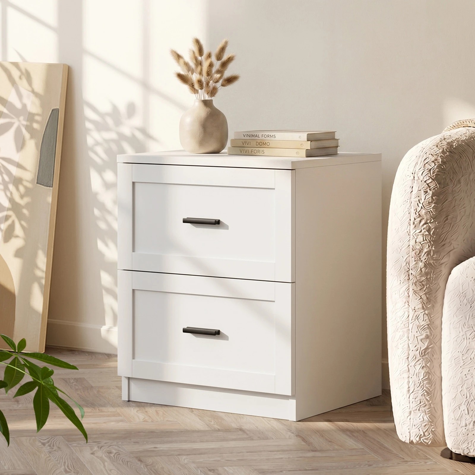 4 Oikiture Bedside Table 2 Drawers Nightstand Cabinet End Table - White, 4 of 8