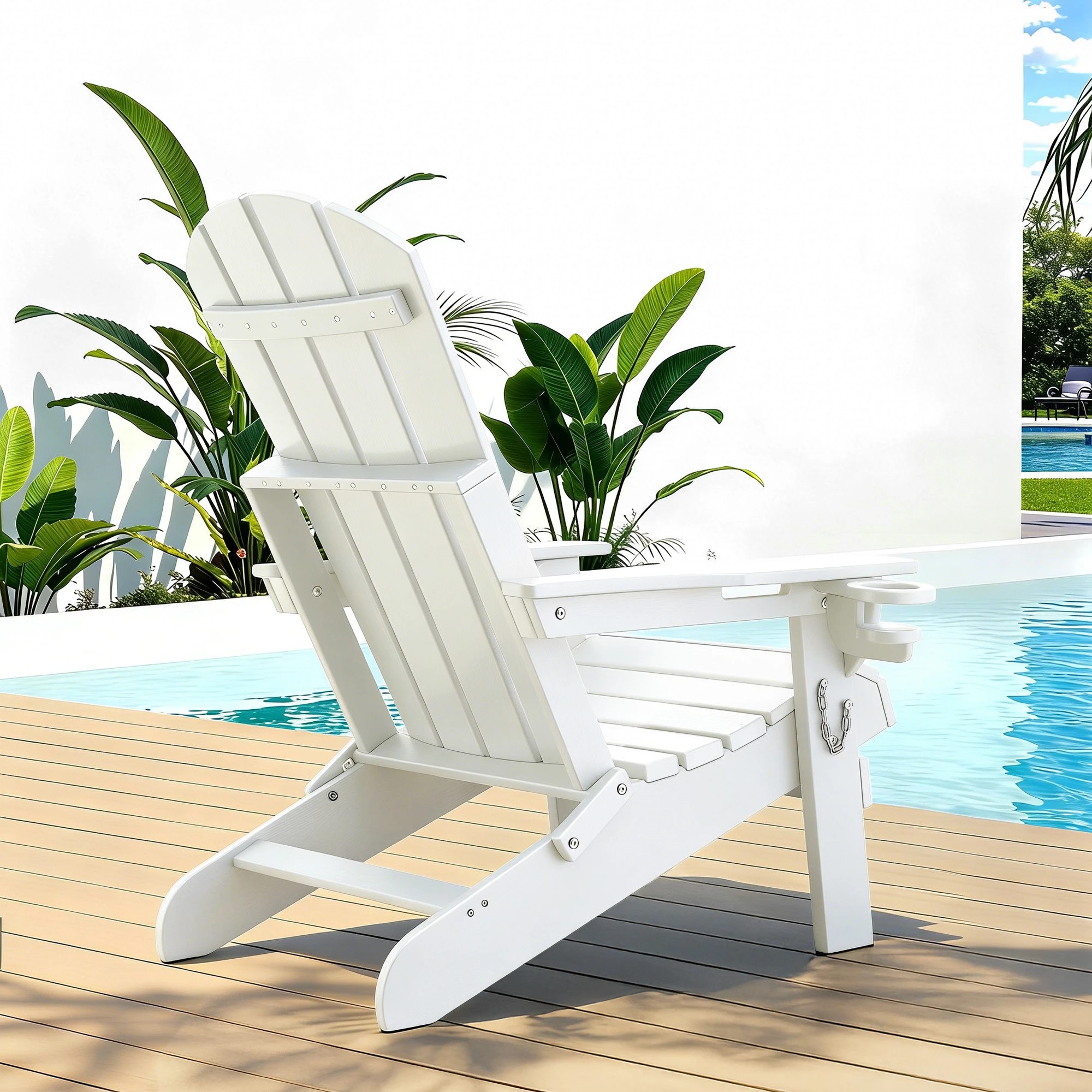 7 Gardeon Outdoor Chairs Folding Adirondack Beach Chair HDPE Sun Lounge Patio Furniture Garden - White, 7 of 9