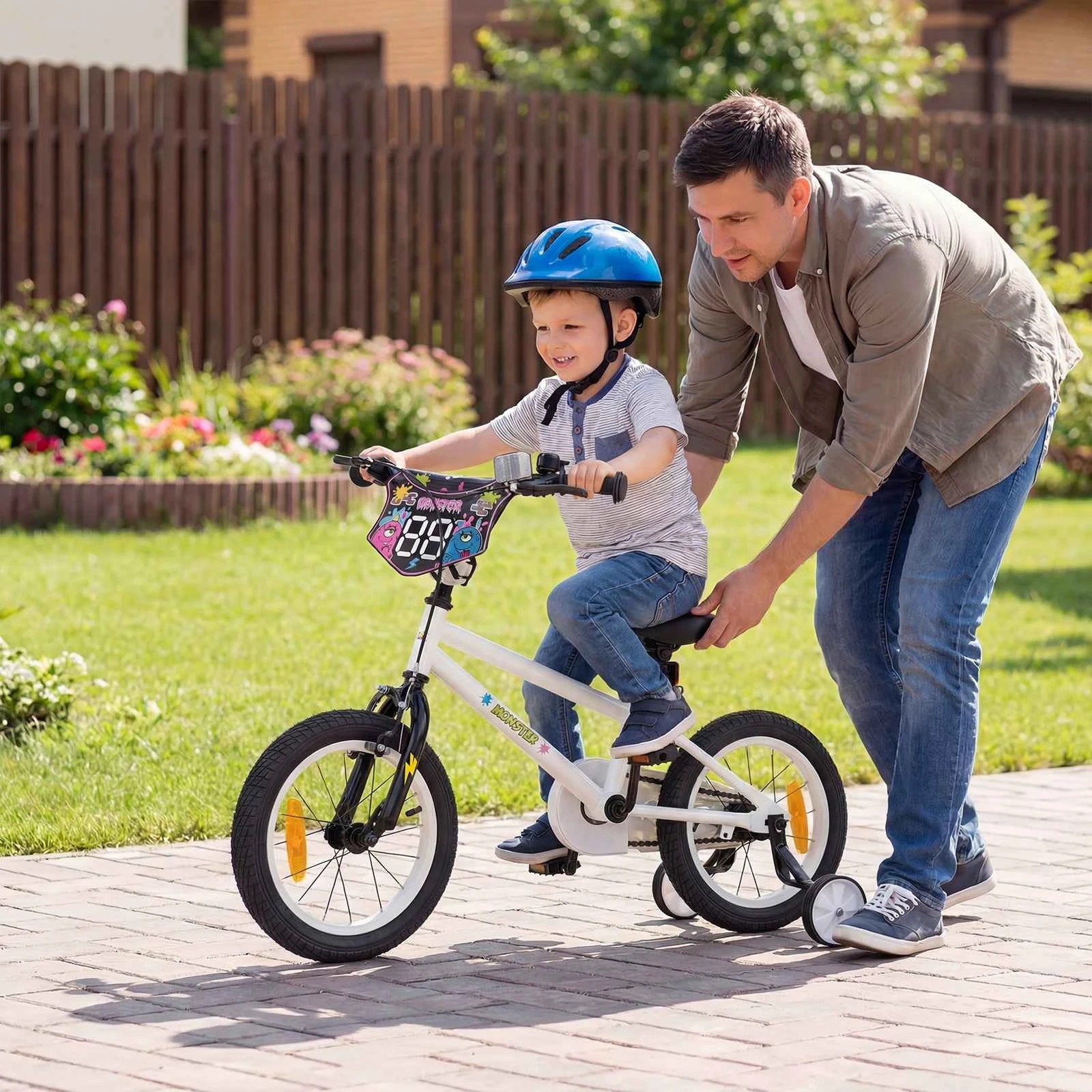 1 Costway 35cm Kids Bike Adjustable Bicycle w/Training Wheels Handbrake Coaster Brake - White, 1 of 3