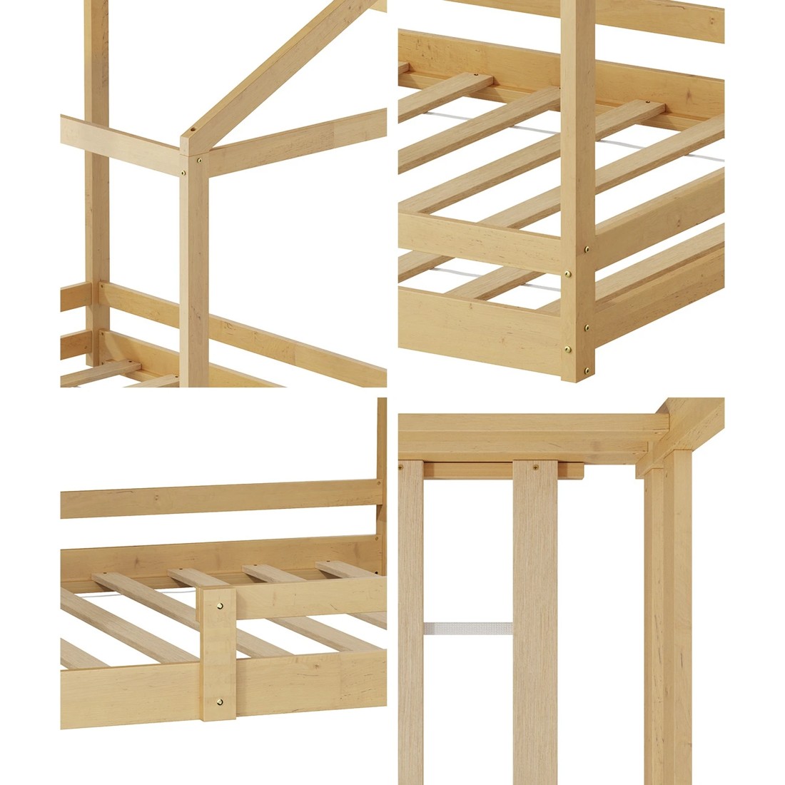 5 Oikiture Double Kids Wooden Bed Frame Timber House Beds Base With Fence
 - Natural, 5 of 10