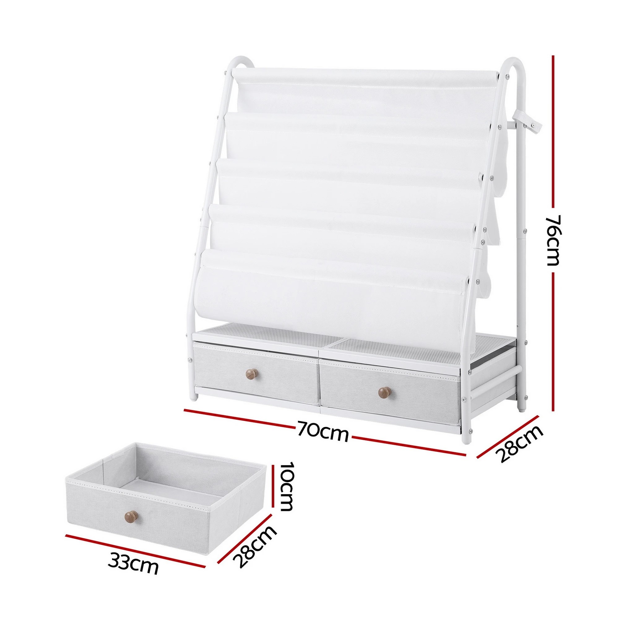 2 Keezi Kids Bookshelf Metal Storage Rack Toy Organiser Display Shelf Drawer - White, 2 of 2