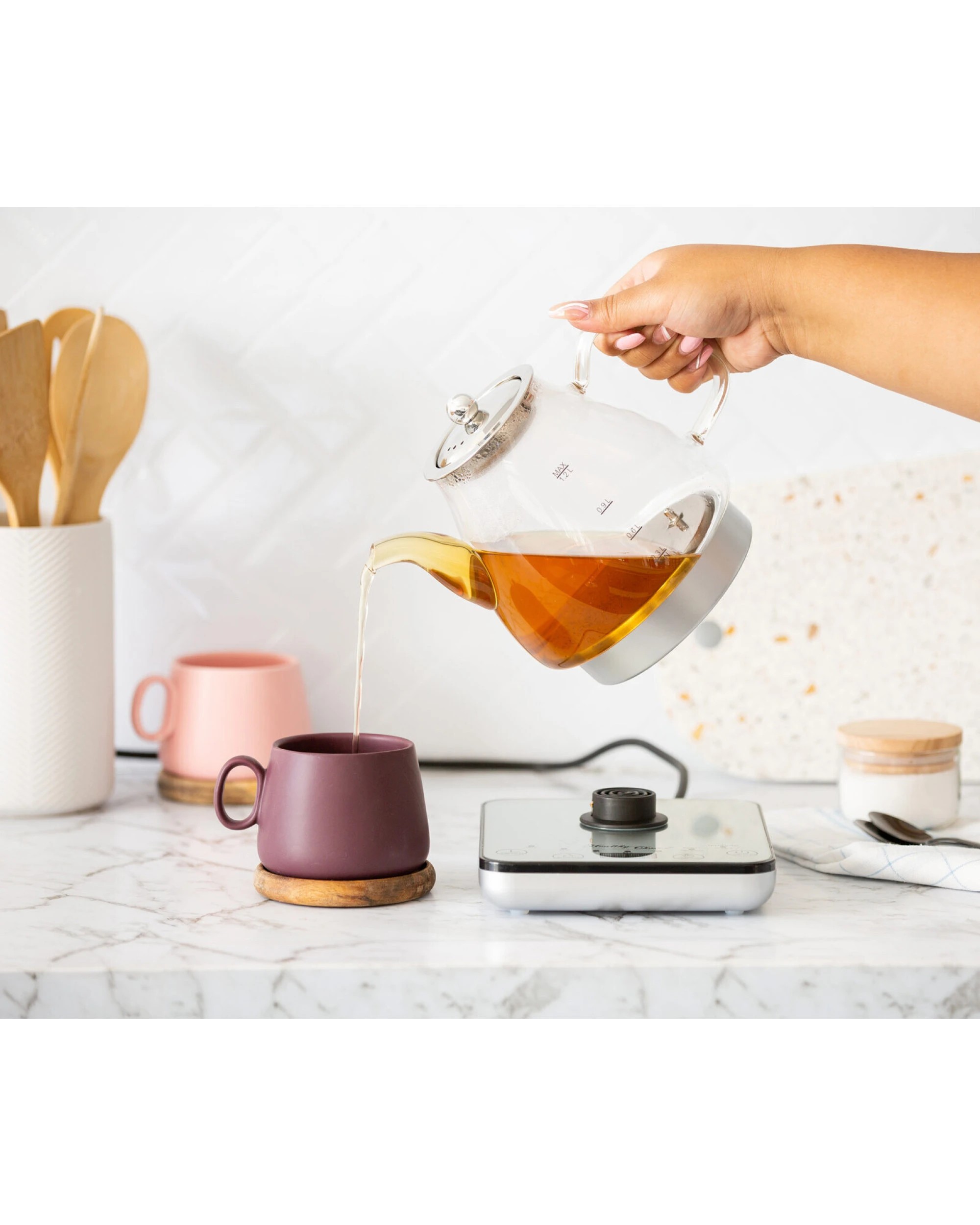 6 Healthy Choice Electric 800w 1.2l Digital Glass Kettle W/tea Infuser/keep Warm
 - Silver, 6 of 6