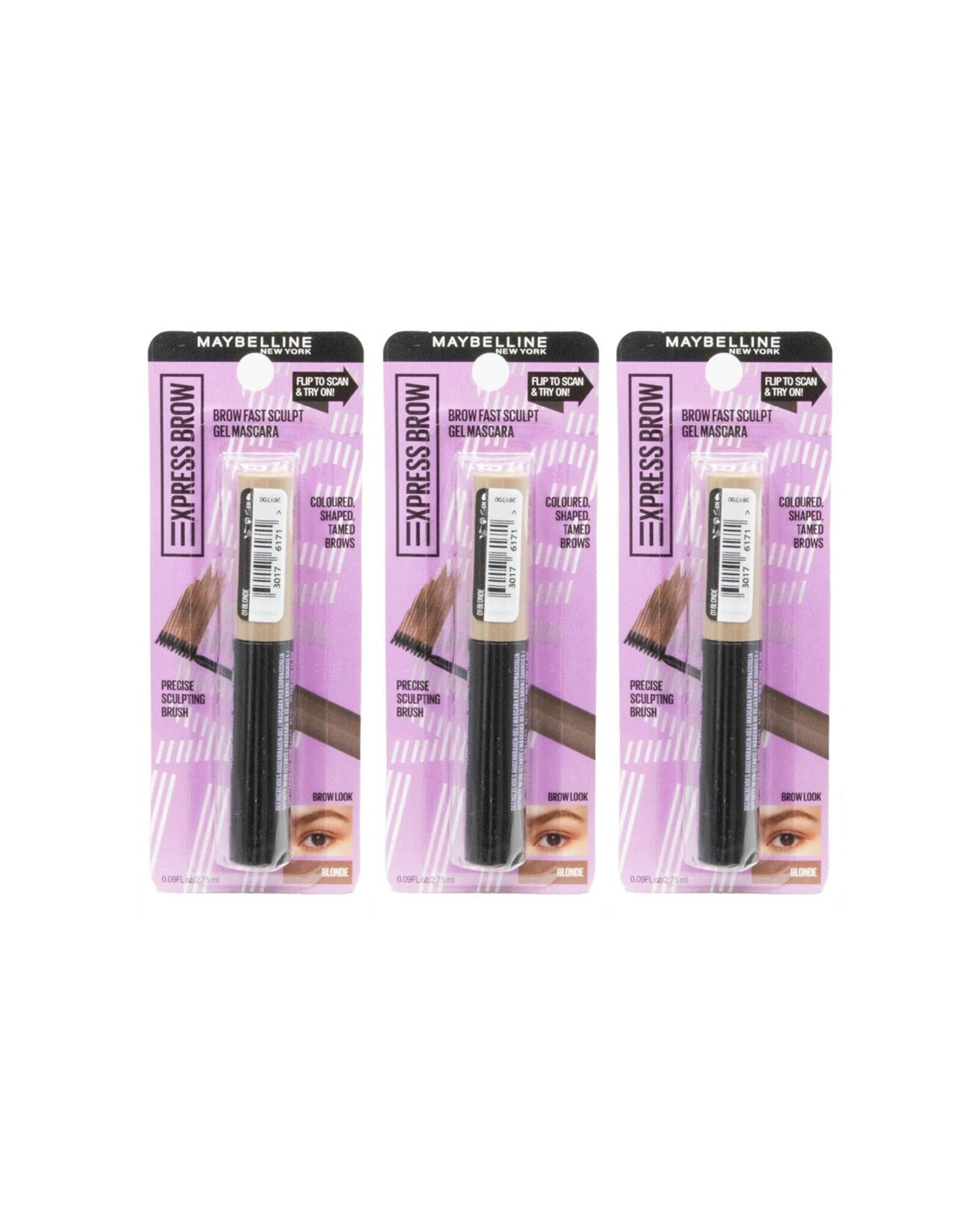 1 Maybelline 3PK Express Brow Fast Sculpt Gel Mascara 2.75ml Instant Hold - Black, 1 of 3