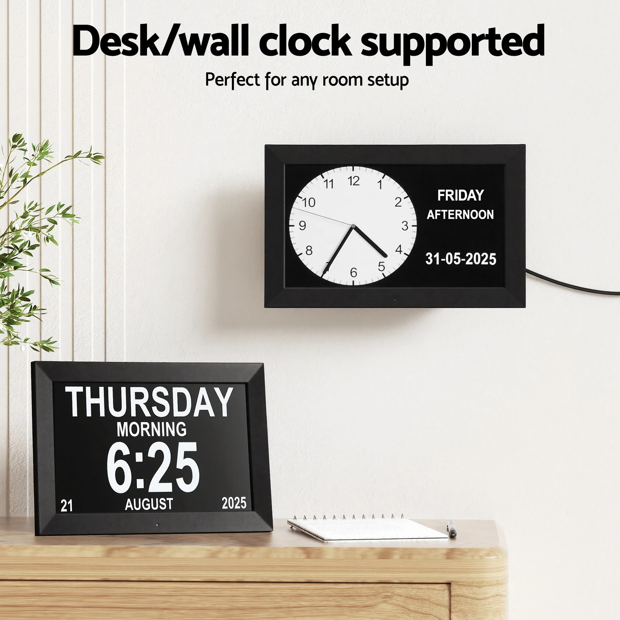 4 Artiss 10" Digital Day Clock Alarm Calendar Dementia Date Week Desk Clocks - Black, 4 of 9