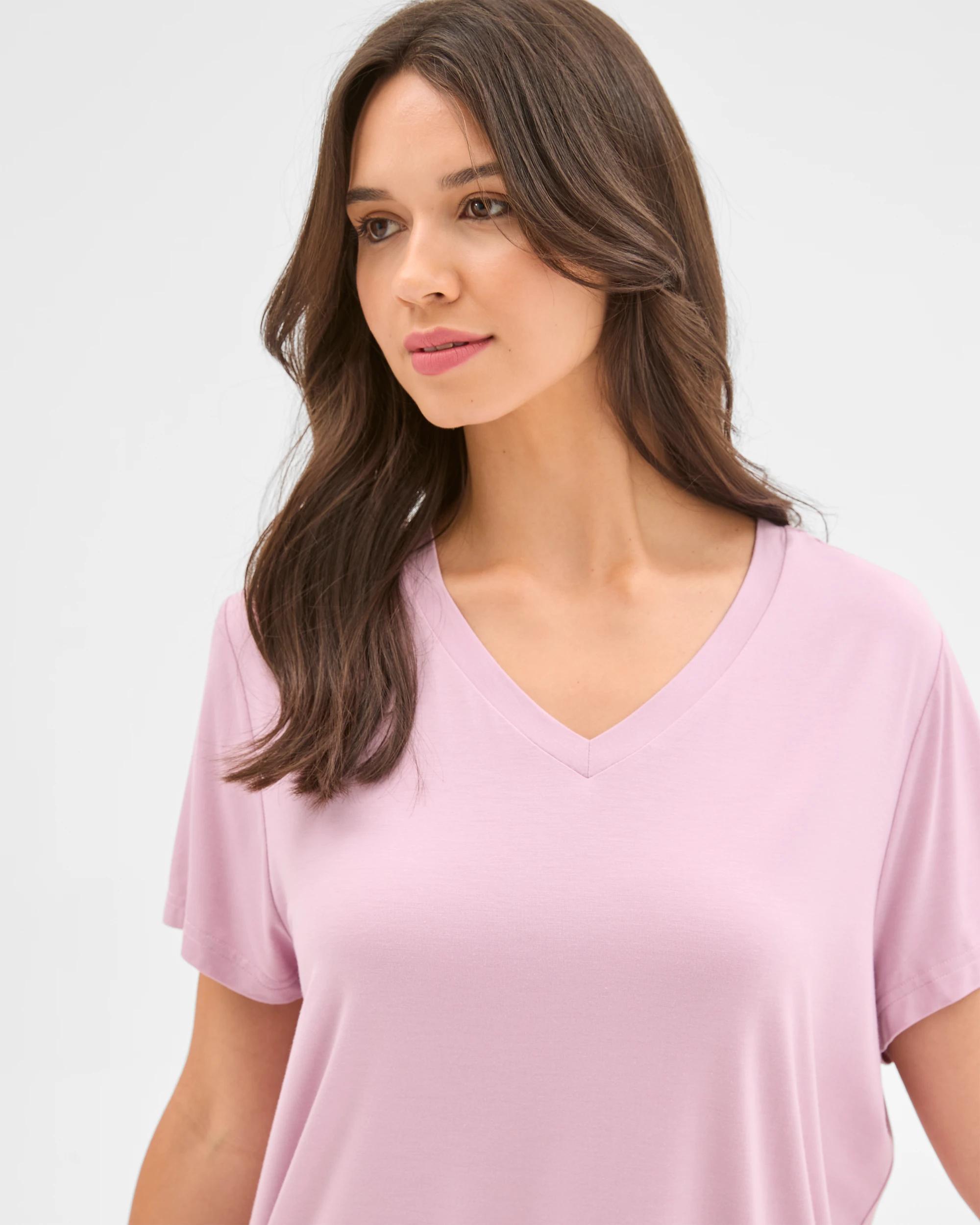 5 Target Woman Soft Comfort Bamboo V-Neck Sleep T-Shirt LACE PINK, 5 of 6