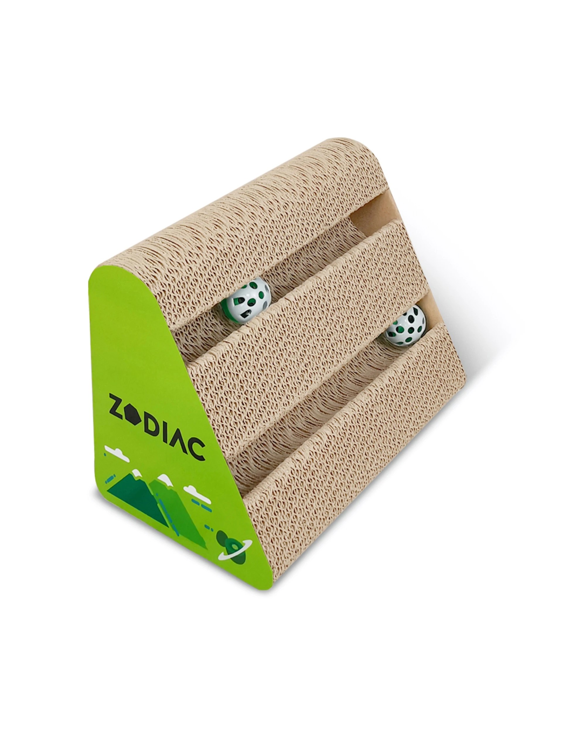 2 Zodiac Kiwi 28x17cm Triangle Cat Scratcher With Ball Durable Corrugated Cardboard Toy - Green, 2 of 5