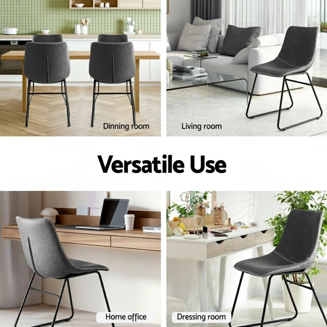 5 Artiss 2x Dining Chairs Retro PU Leather Kitchen Lounge Cafe Accent Chair - Grey, 5 of 6