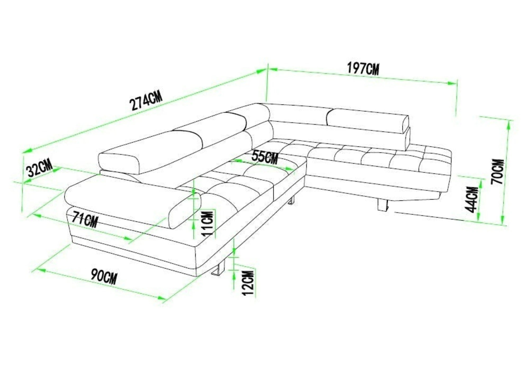 4 Foret 2.8m Black Fabric Sectional Sofa Chaise Lounge Suite Couch Furniture, 4 of 6