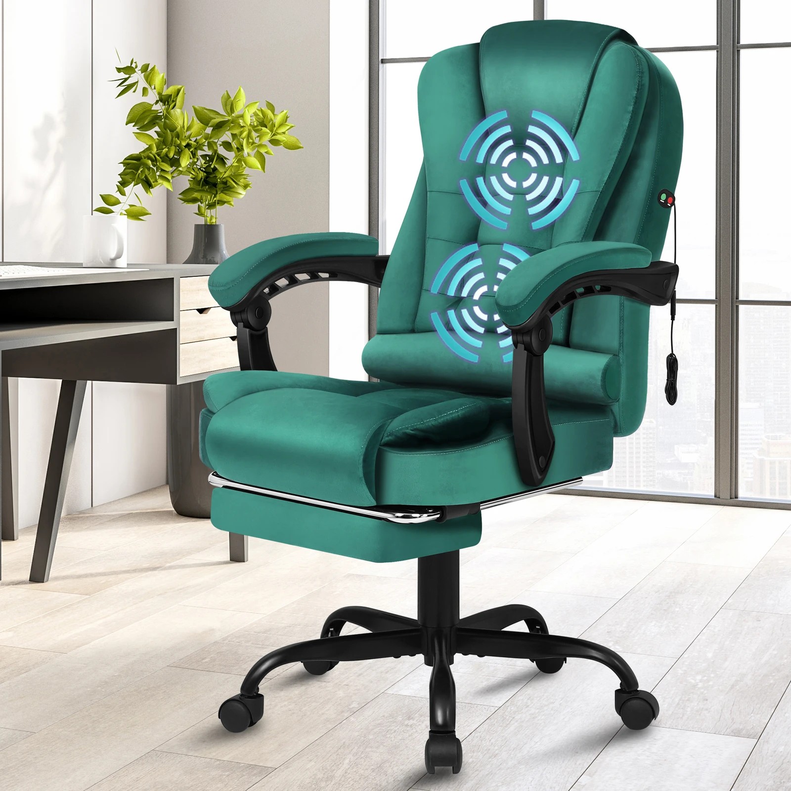 10 Alfordson Massage Office Chair Footrest Executive Gaming Racing Velvet Seat - Green, 10 of 10