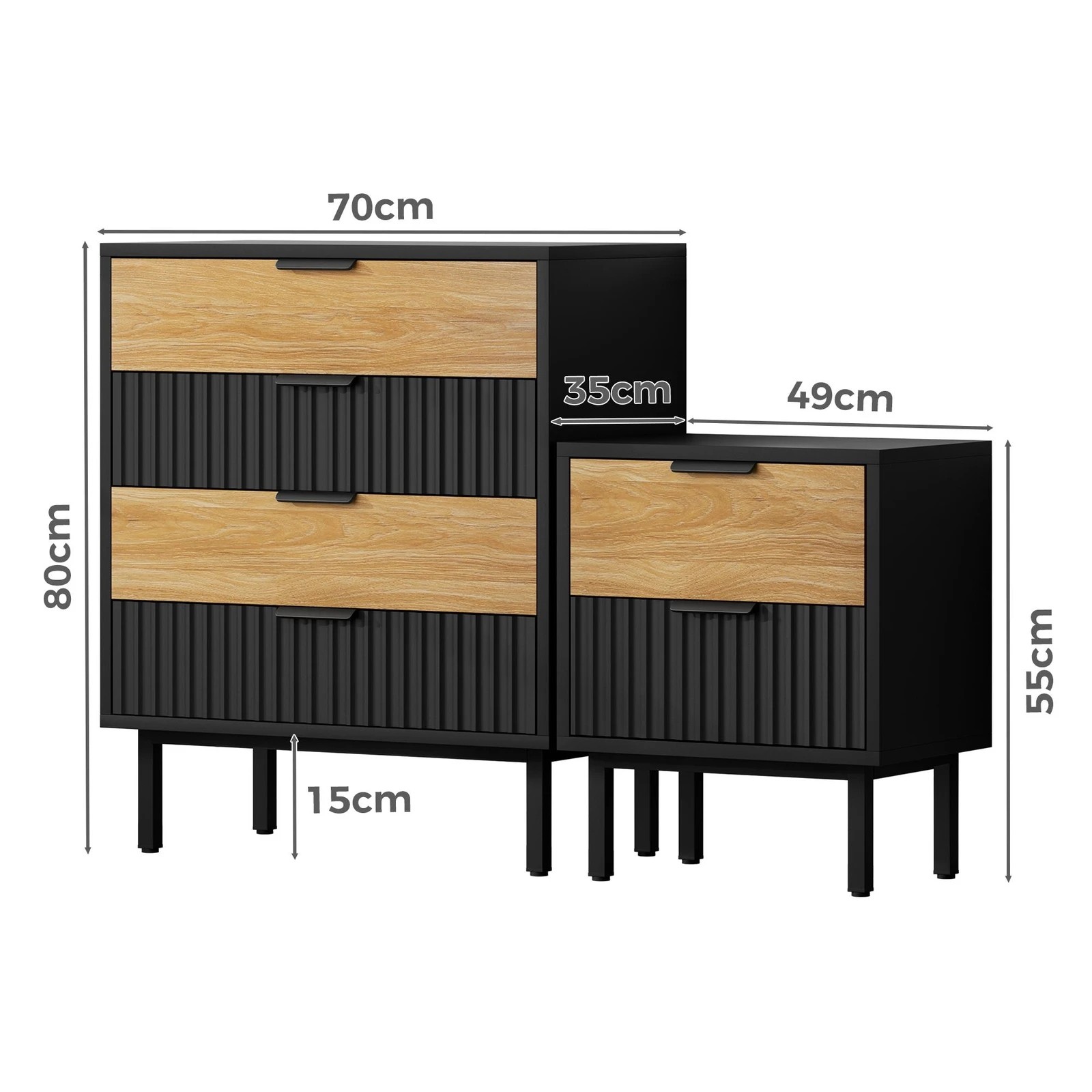 10 Alfordson 4 Chest of Drawers Bedside Table Storage Cabinet Set Dresser - Black, 10 of 10