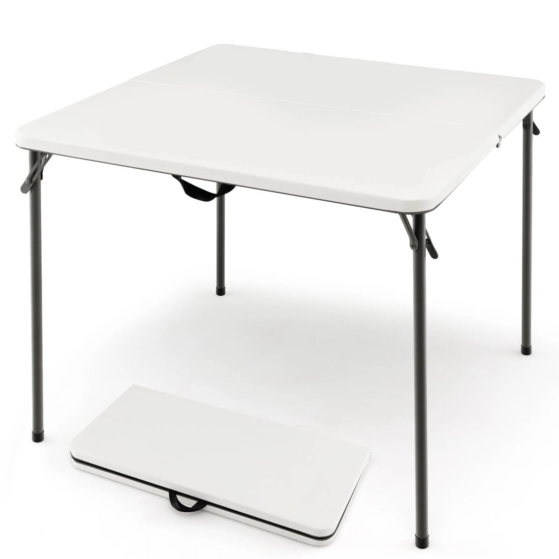 1 Costway Folding Camping Table Outdoor Portable Desk w/Carry Handle White, 1 of 3