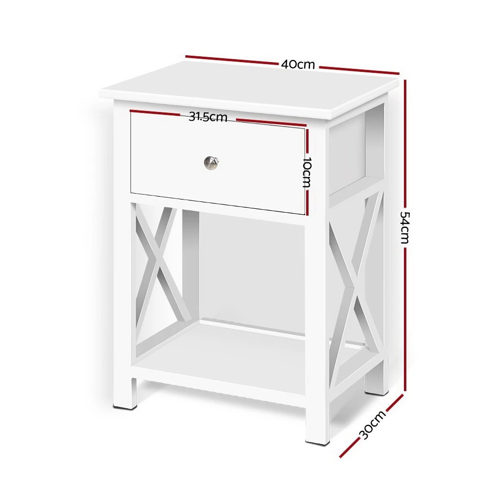 2 Artiss Bedside Table 1 Drawer with Shelf EMMA - White, 2 of 9
