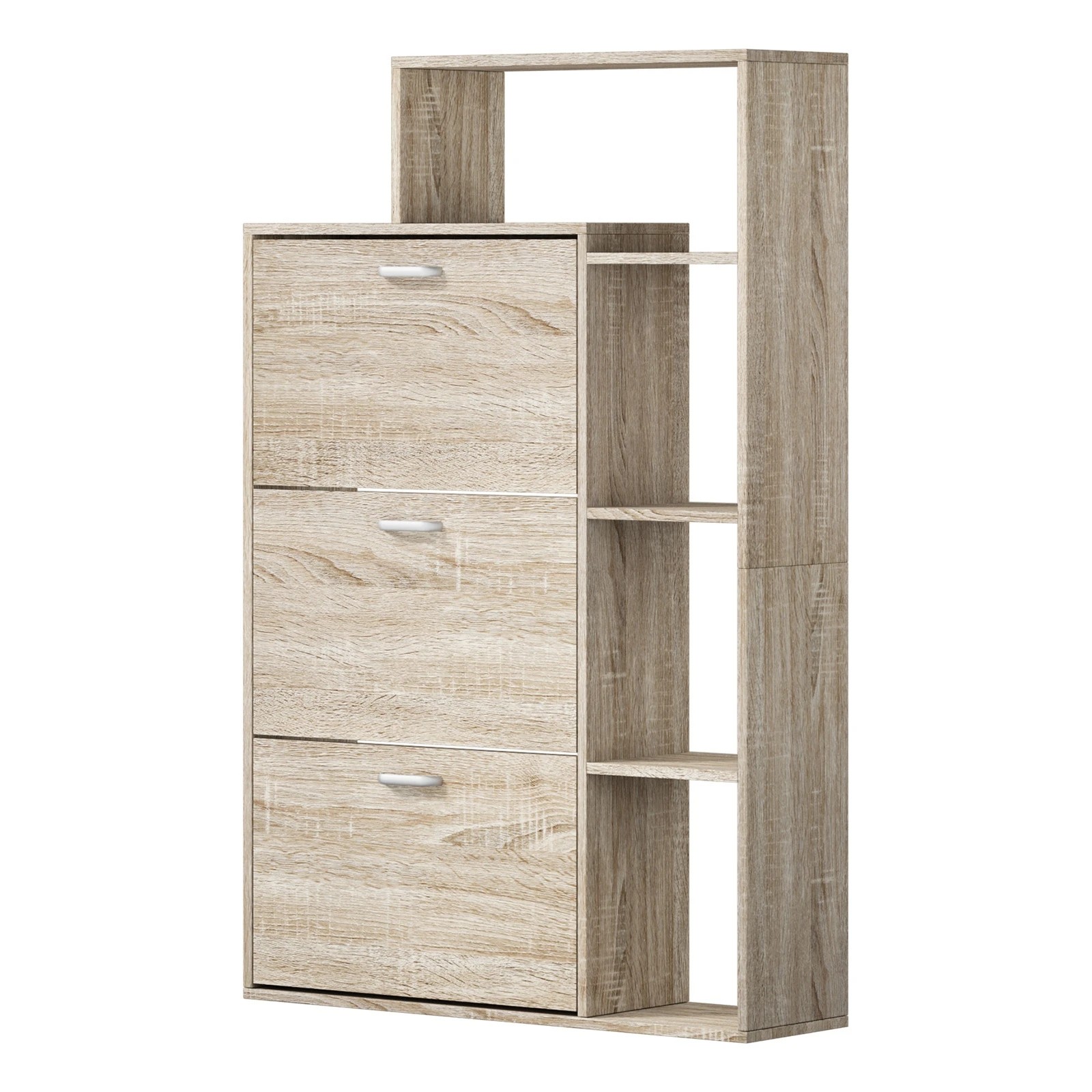 1 Oikiture Shoe Cabinet Storage 3 Doors Shoes Rack Display with Shelves - Natural, 1 of 8