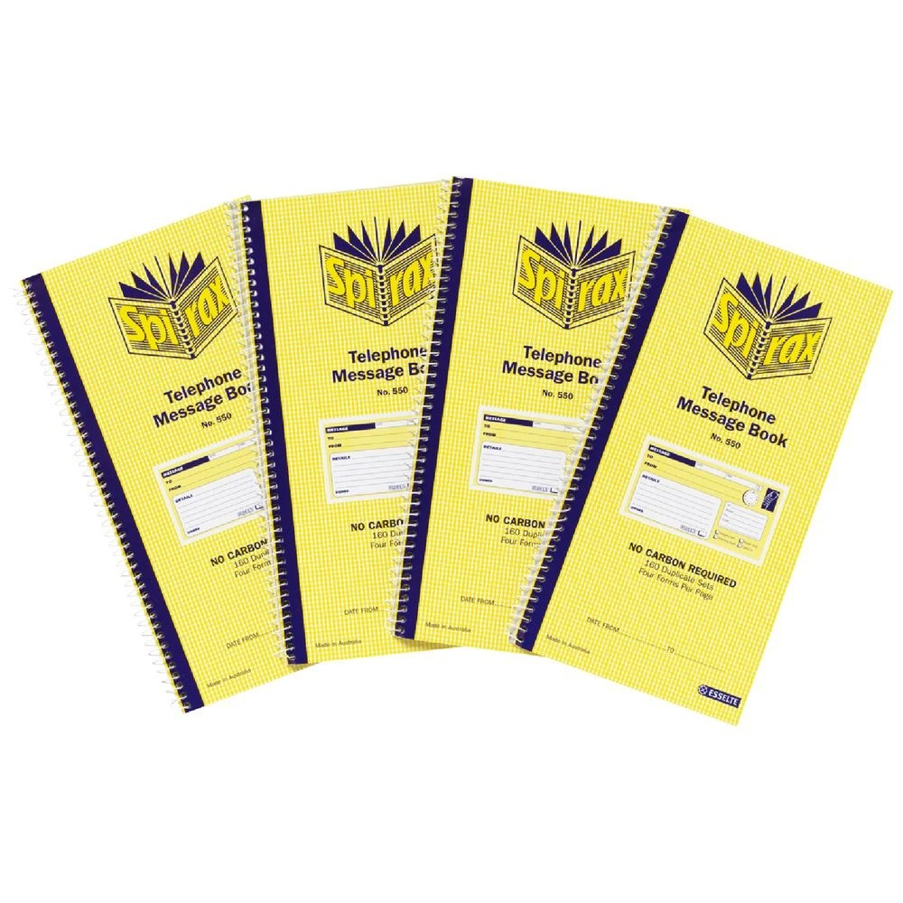 1 Spirax No. 550 Carbonless Telephone Message Book 4 Pack, 1 of 1