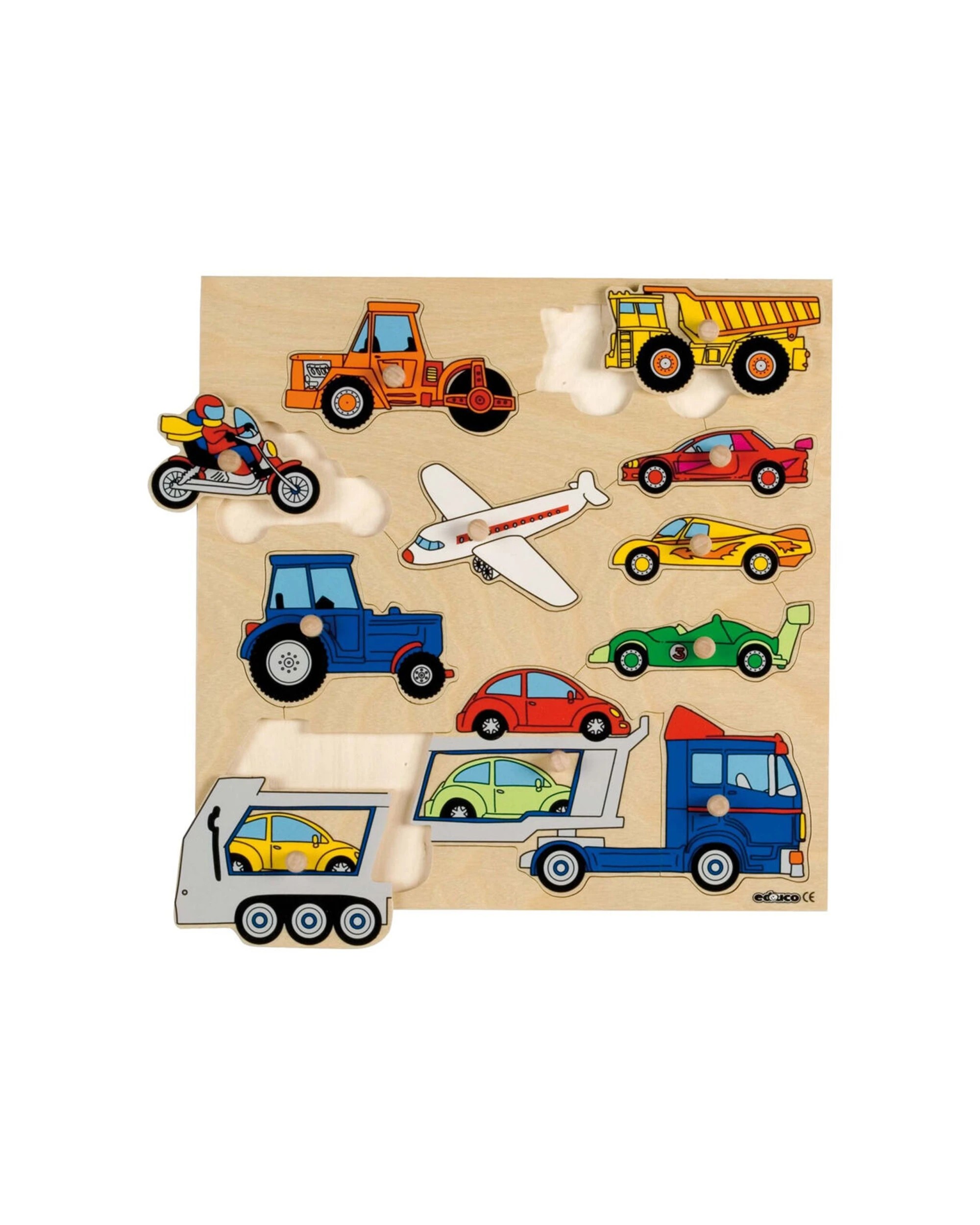 1 EDUCO Inlay Board Puzzles Vehicle Puzzles Motor Skills Toy Ages 3 Wood - Brown, 1 of 3