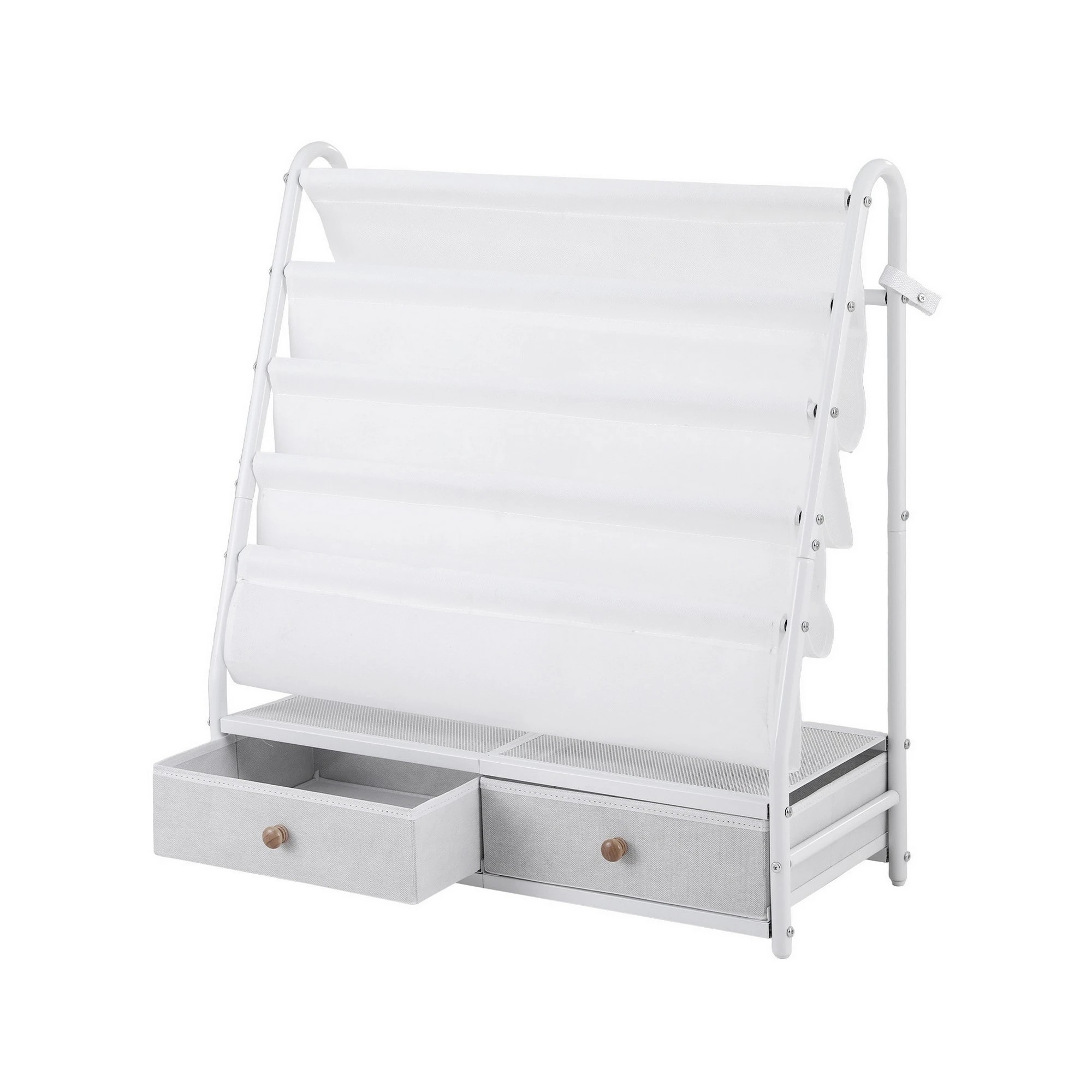 1 Keezi Kids Bookshelf Metal Storage Rack Toy Organiser Display Shelf Drawer - White, 1 of 1