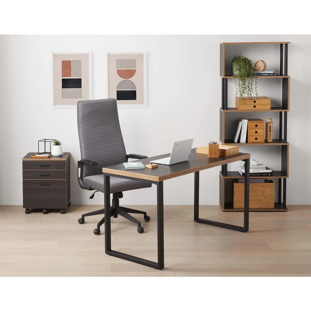 8 Otto Contour Home Office Study Woodgrain Desk 1400mm Black Desks, Tables and Workstations, 8 of 9