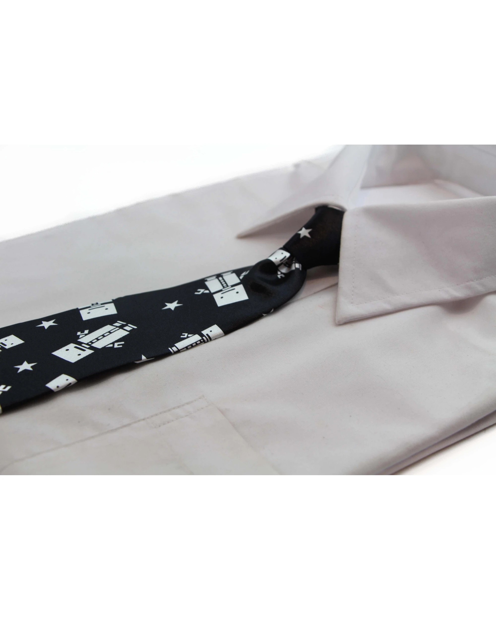 1 Zasel Kids Boys Black & White Patterned Elastic Neck Tie - Robot, 1 of 2