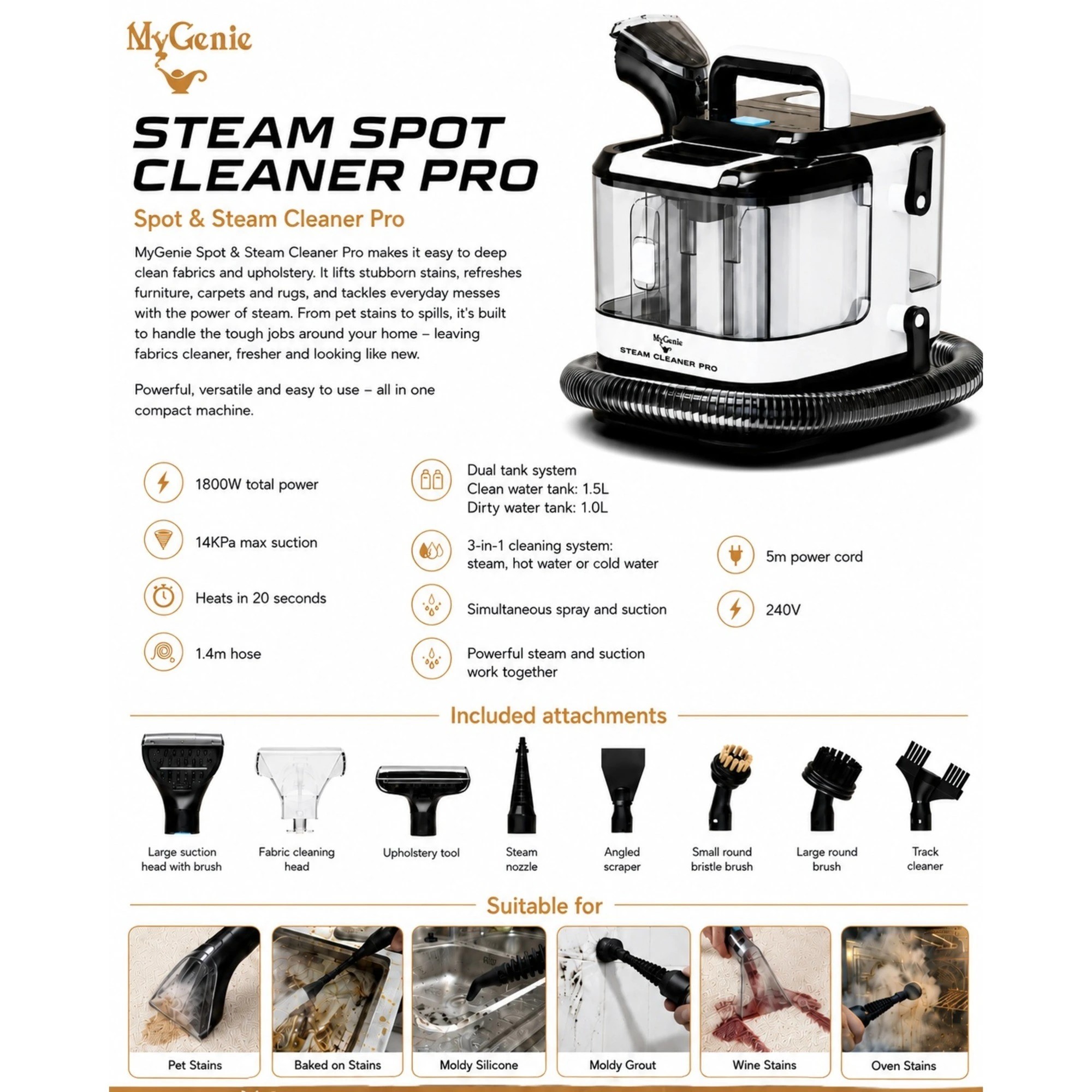 4 MyGenie Steam Spot Cleaner Pro - White, 4 of 5